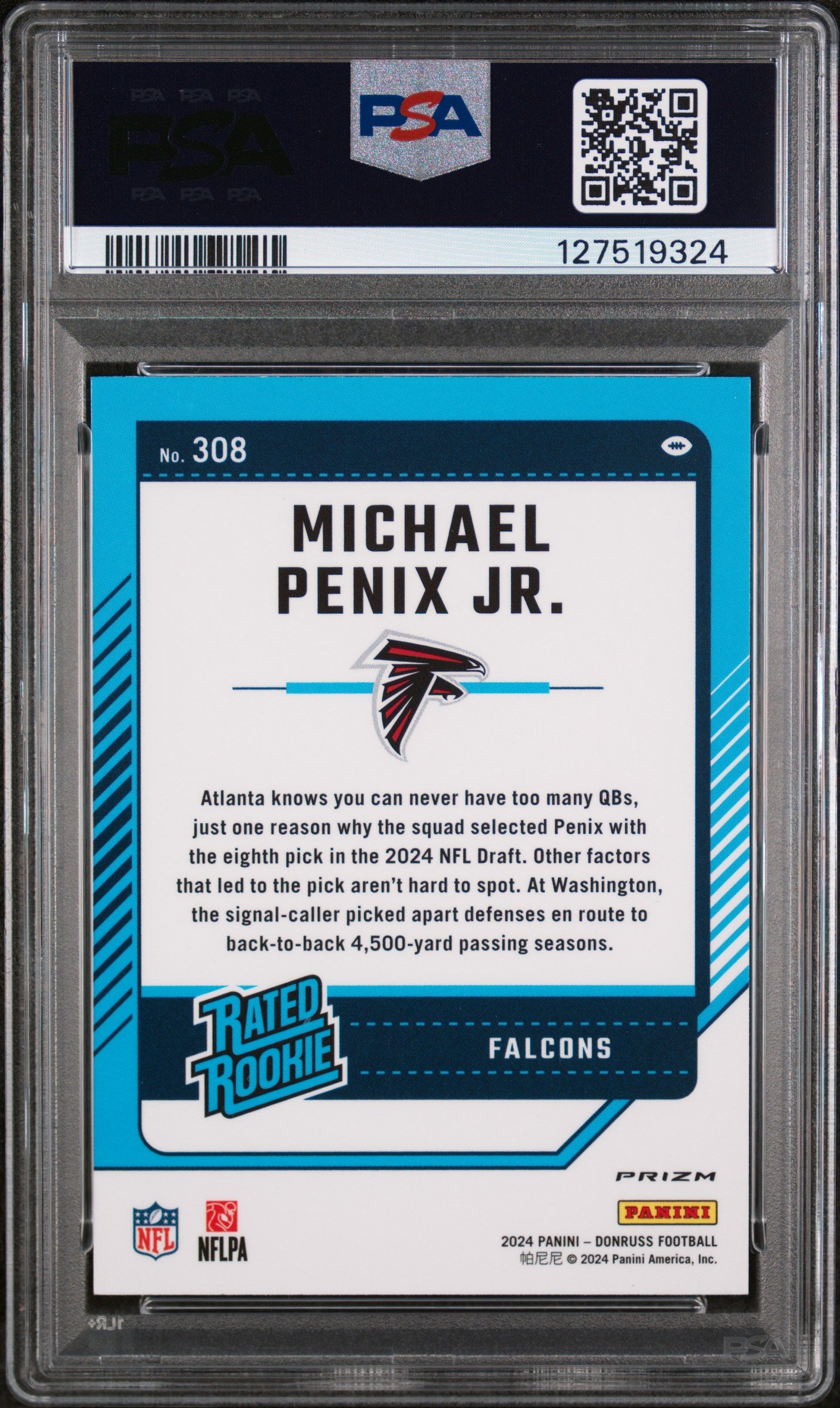 2024 Donruss Optic Rated Rookie Preview Red Wave Michael Penix Jr. #308 PSA 10