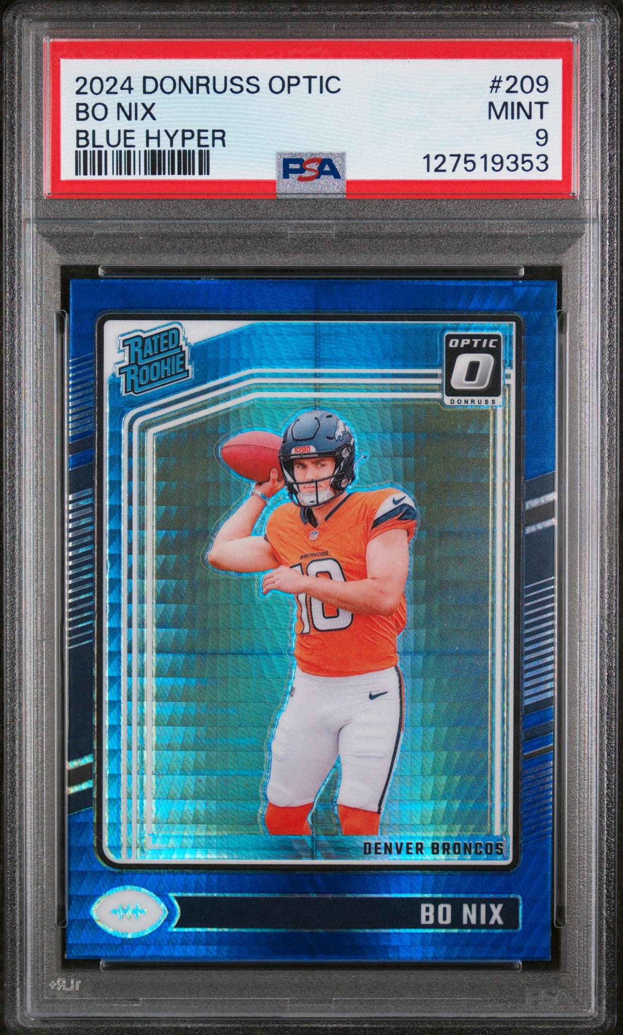 2024 Donruss Optic Blue Hyper Bo Nix #209 PSA 9