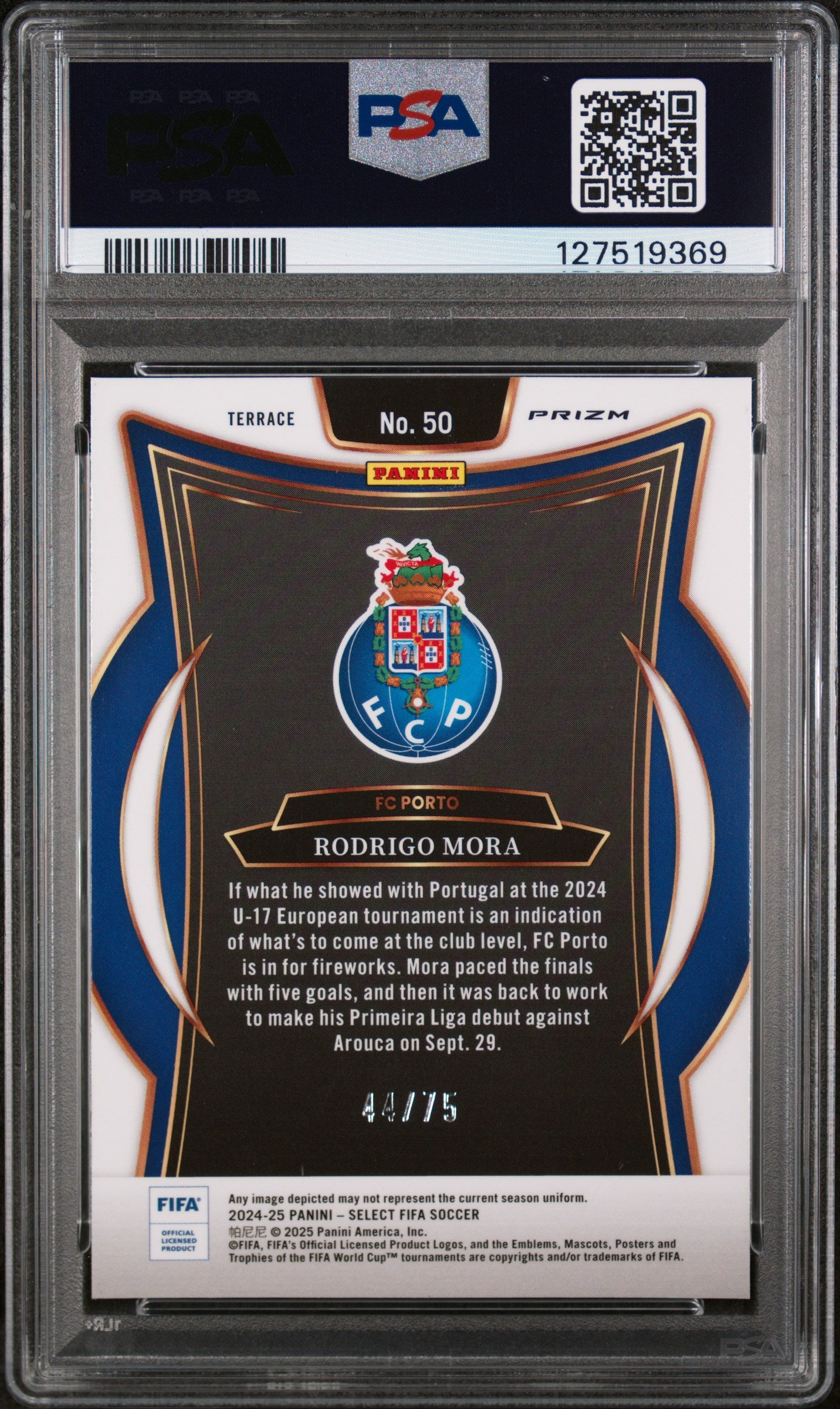 2024 Panini Select Fifa Bronze Checker Rodrigo Mora #50 /75 PSA 10