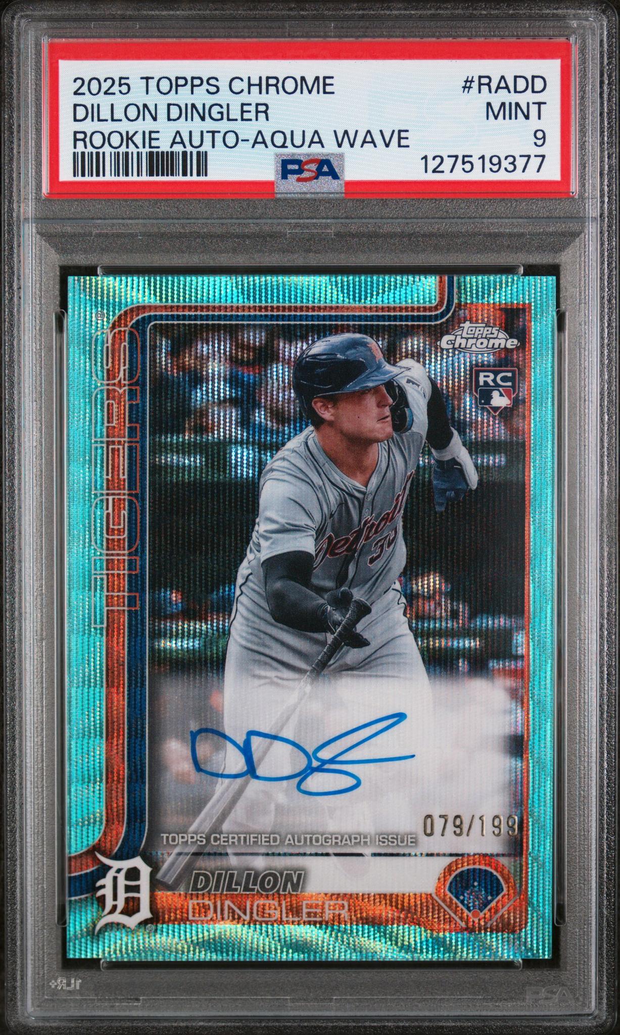 2025 Chrome Rookie Autographs Aqua Wave Refractors Dillon Dingler #RADD /199 PSA 9