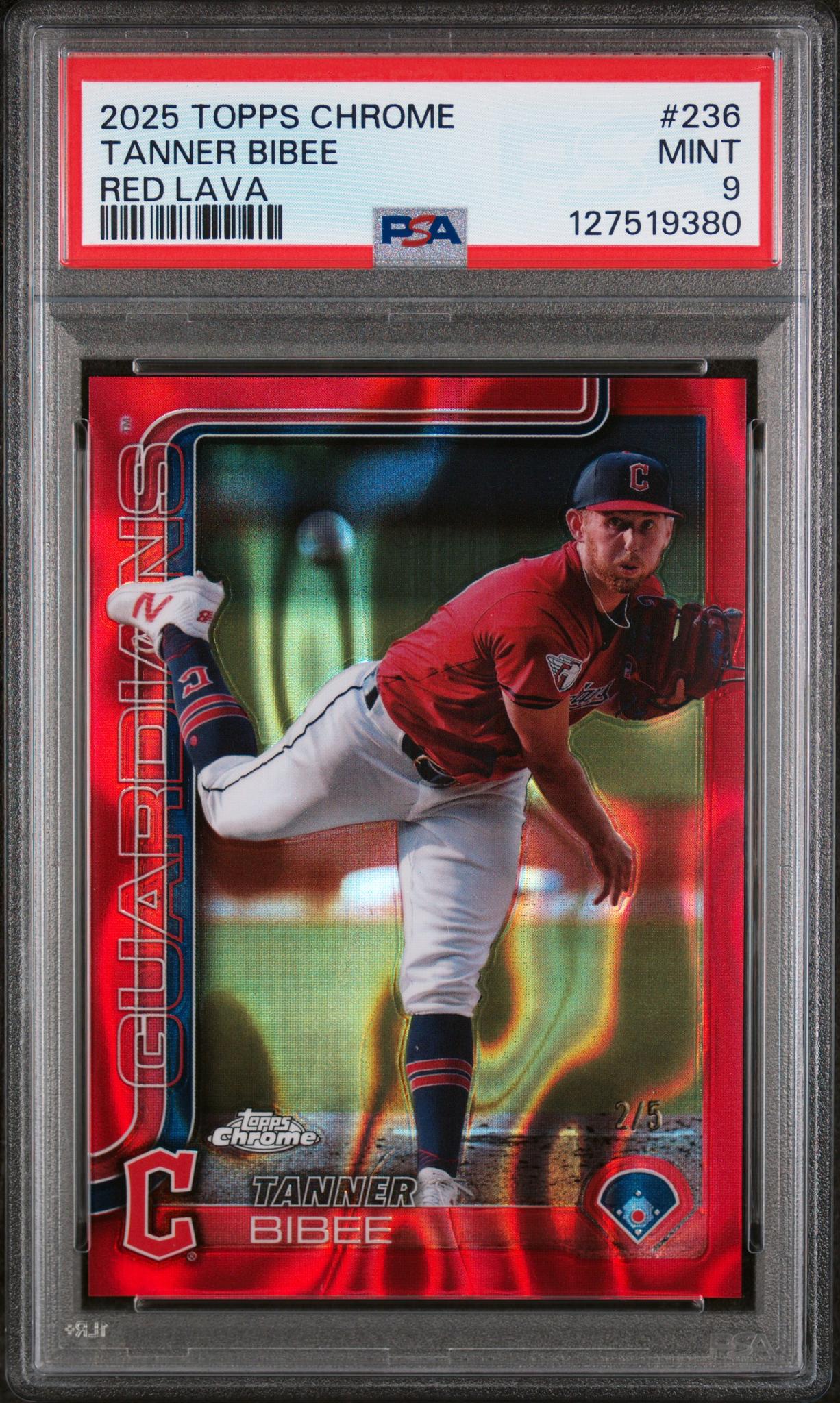 2025 Topps Chrome Red Lava Tanner Bibee #236 /5 PSA 9