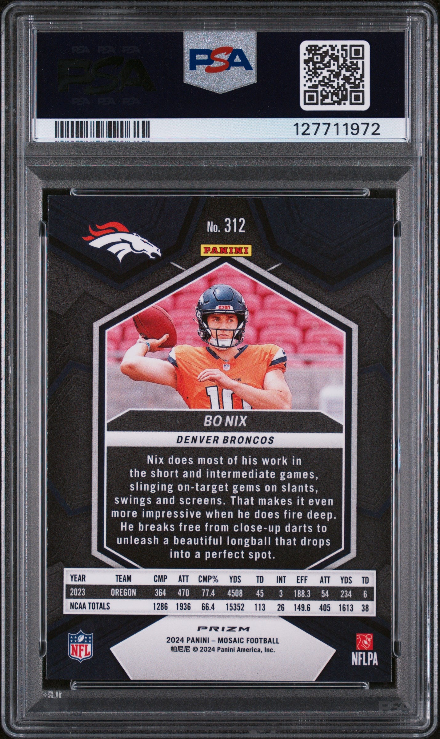 2024 Panini Mosaic Silver Bo Nix #312 PSA 9