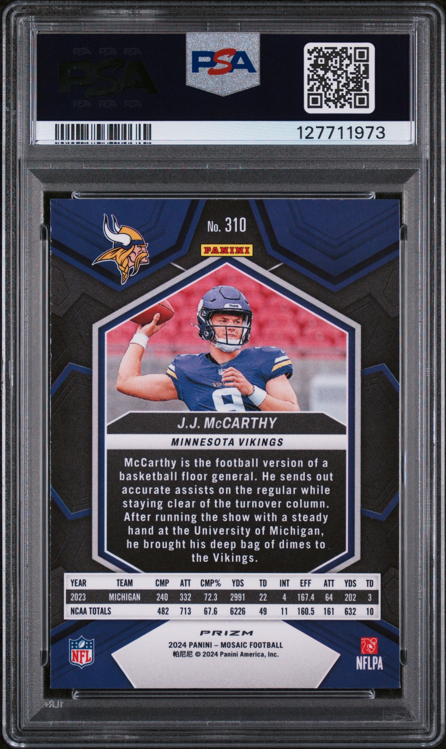 2024 Panini Mosaic Rookie Mosaic JJ Mccarthy #310 PSA 9