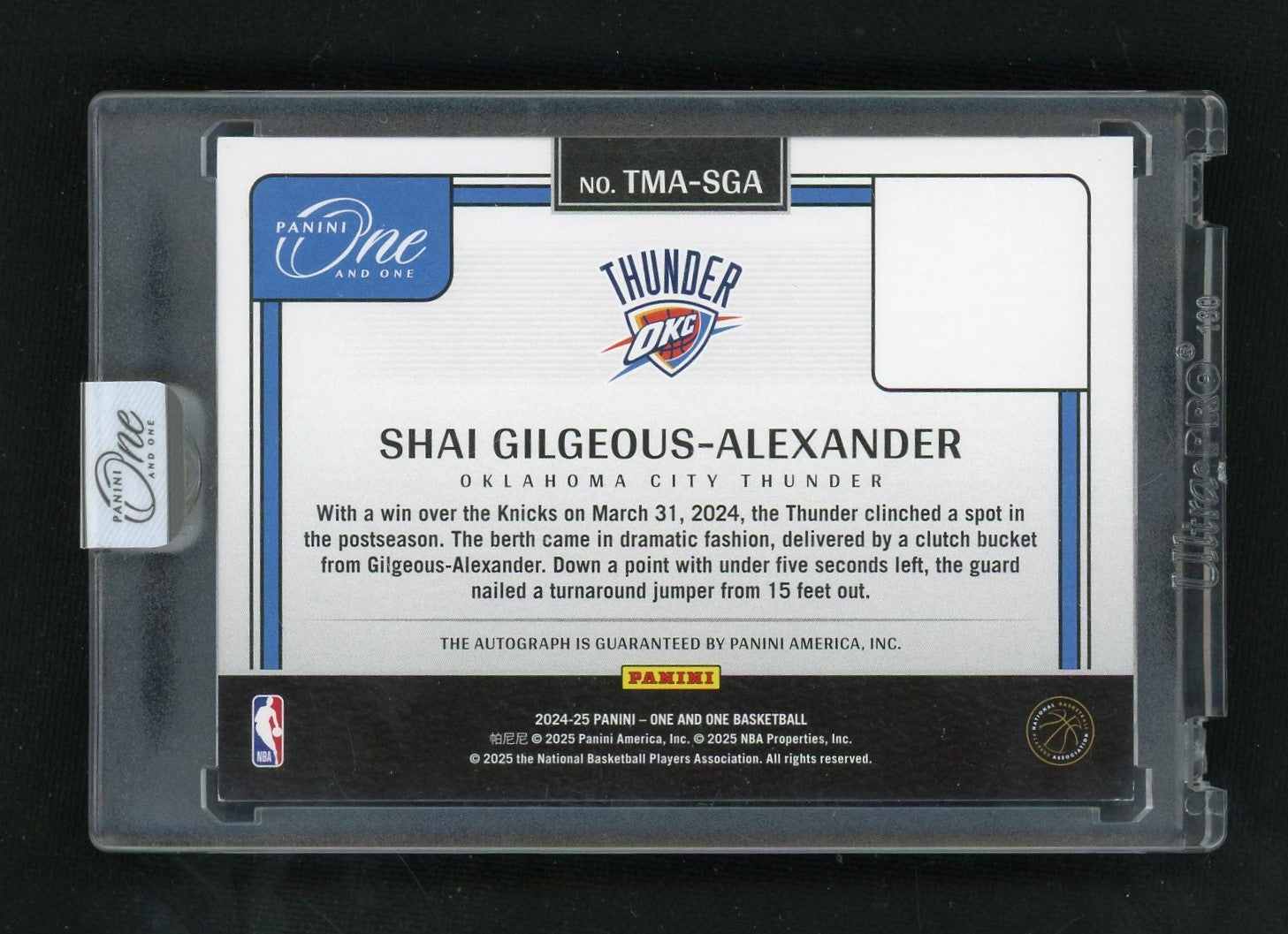 2026 One and One Shai Gilgeous-Alexander Timeless Moments Auto /49 Turnaround Shot