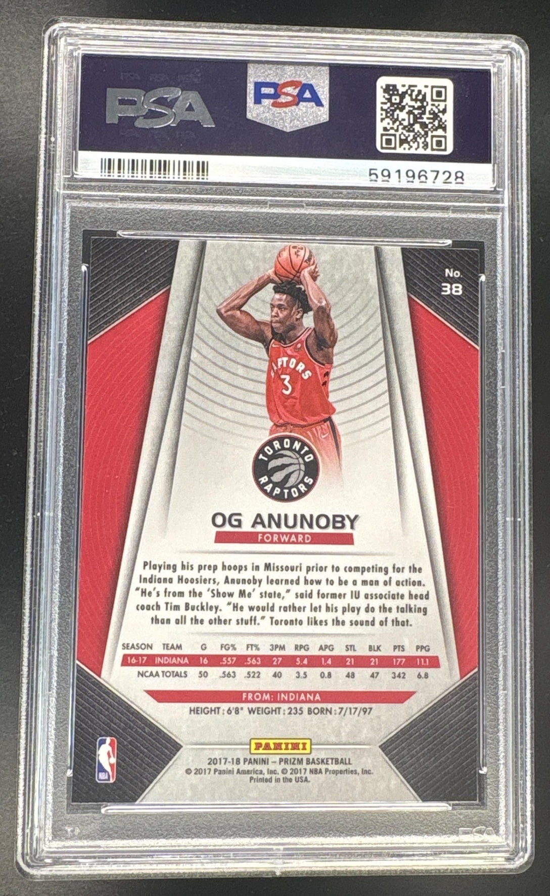 2017 Panini Prizm OG Anunoby #38 PSA 10