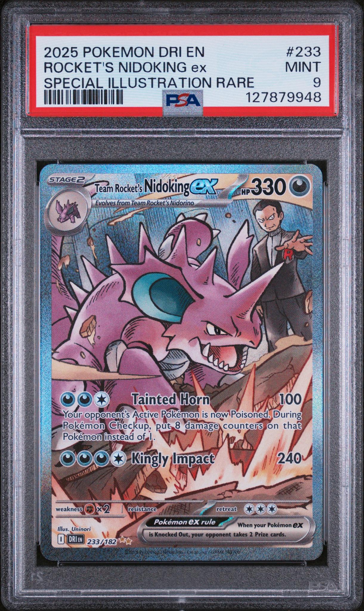 2025 Pokemon DRI EN #233 Rocket's Nidoking ex Special Illustration Rare PSA 9