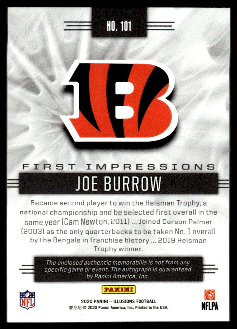 2020 Illusions #101 Joe Burrow Rookie Patch Auto /15
