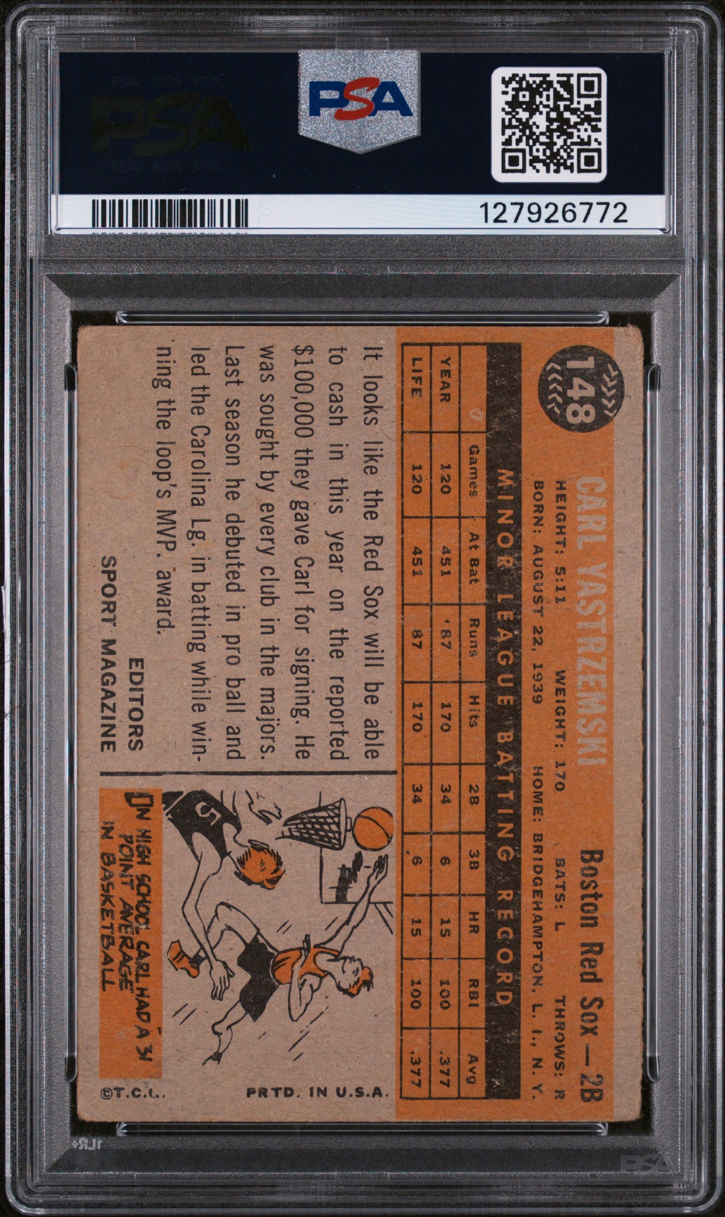 1960 Topps Rookie Star Carl Yastrzemski #148 PSA 2