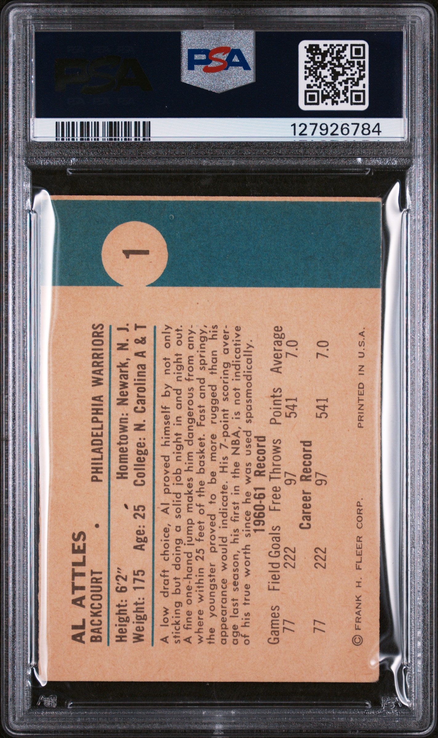 1961 Fleer Al Attles #1 PSA 4