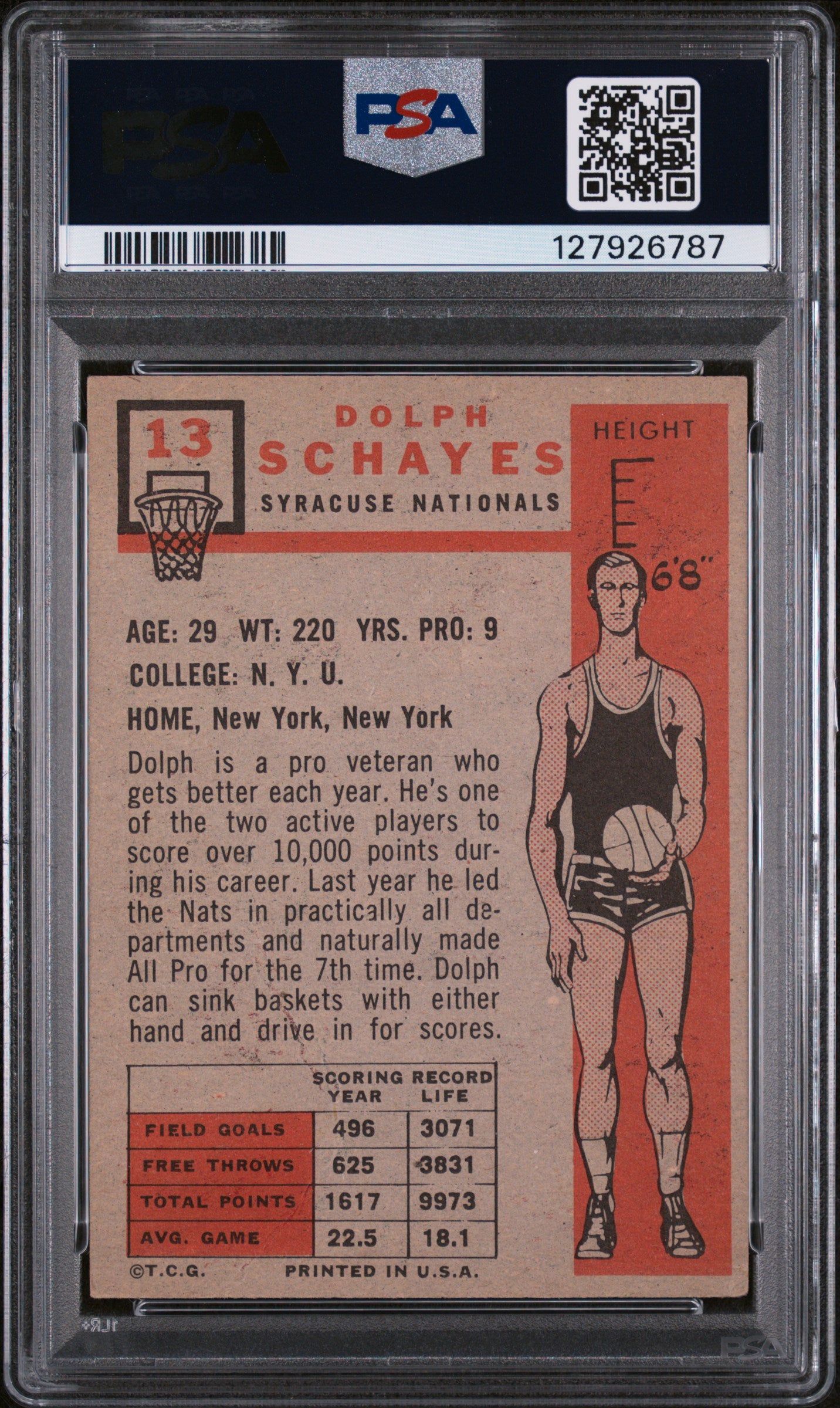 1957 Topps Dolph Schayes #13 PSA 4