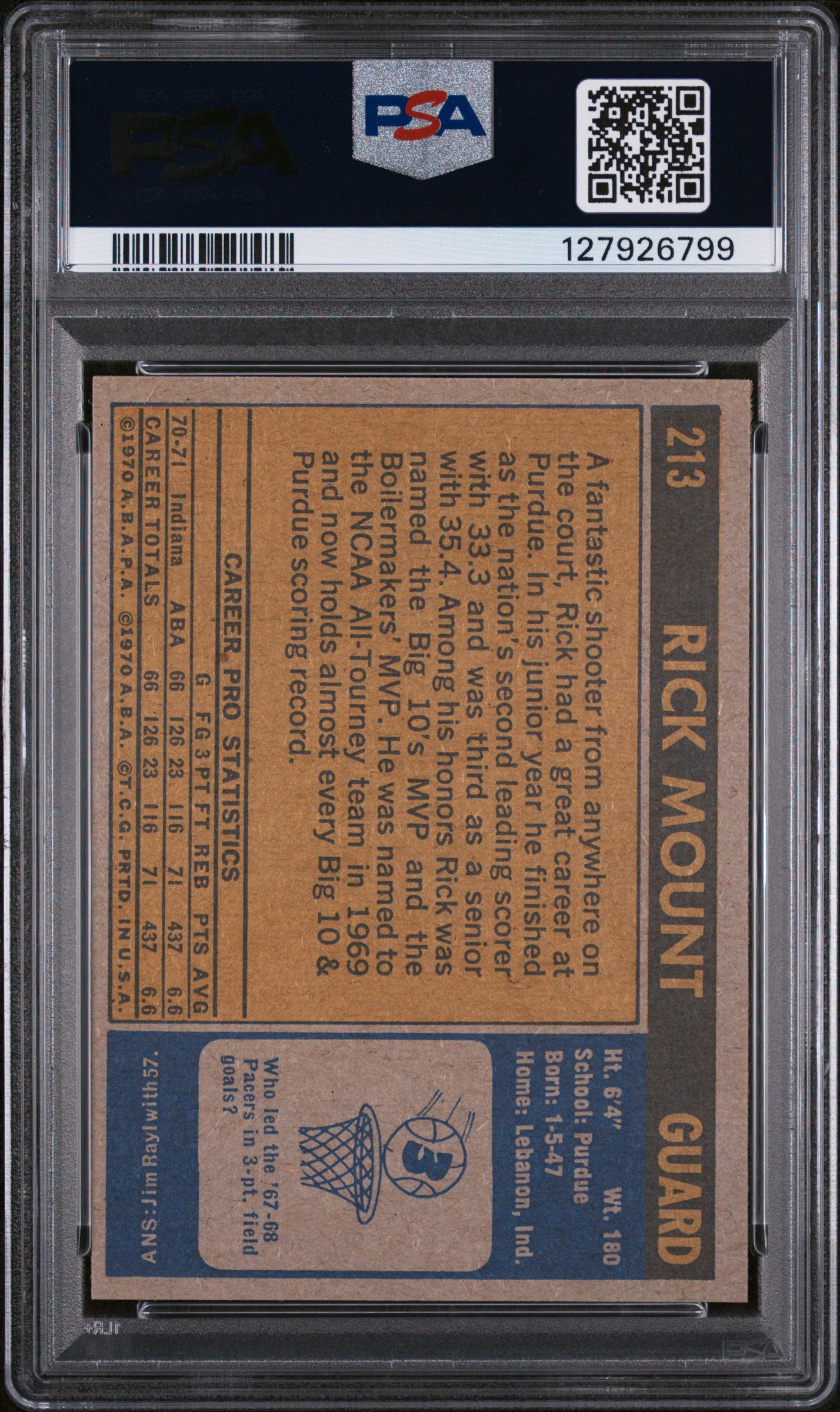 1971 Topps Rick Mount #213 PSA 6