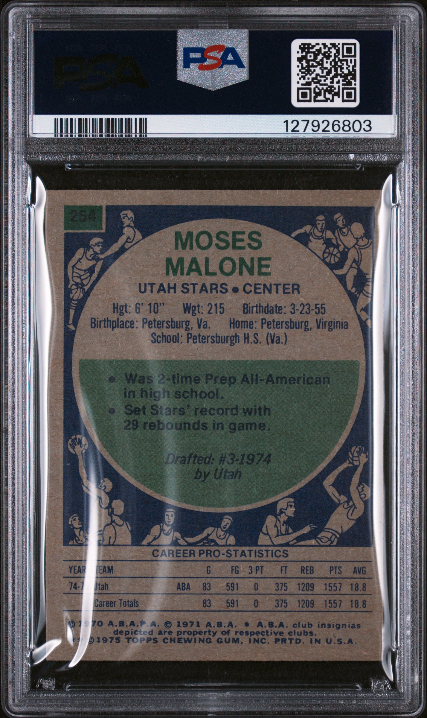 1975 Topps Moses Malone #254 PSA 6