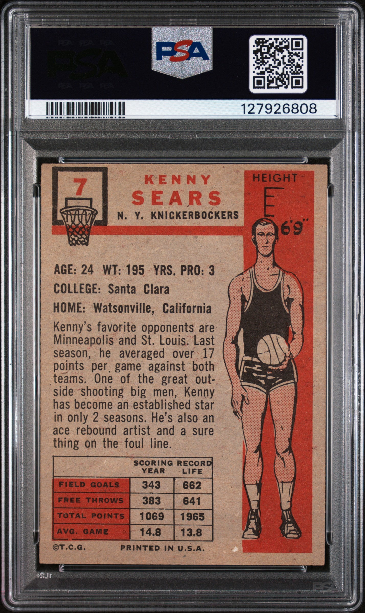 1957 Topps Kenny Sears #7 PSA 5