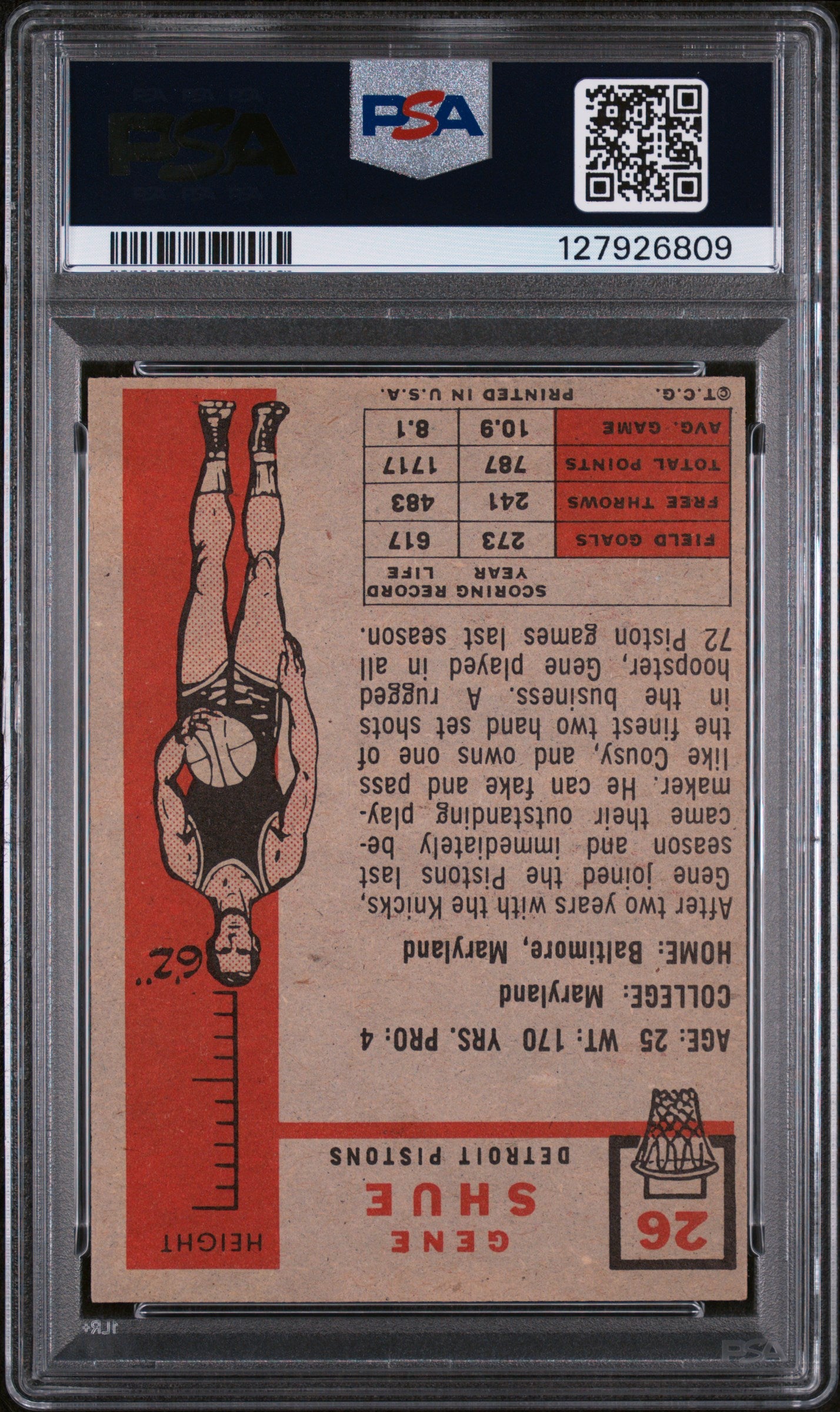 1957 Topps Gene Shue Dp #26 PSA 4
