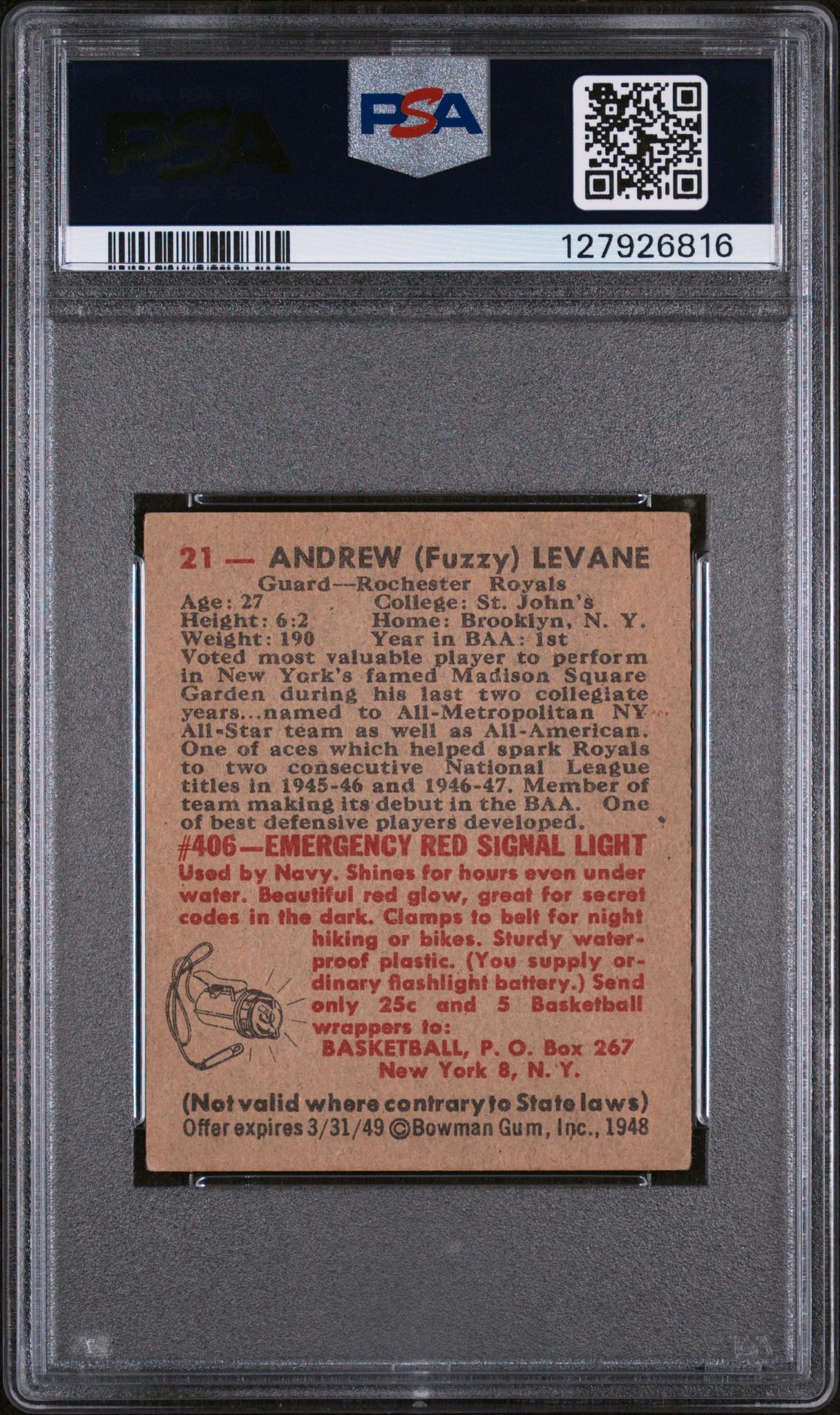 1948 Bowman Fuzzy Levane #21 PSA 4