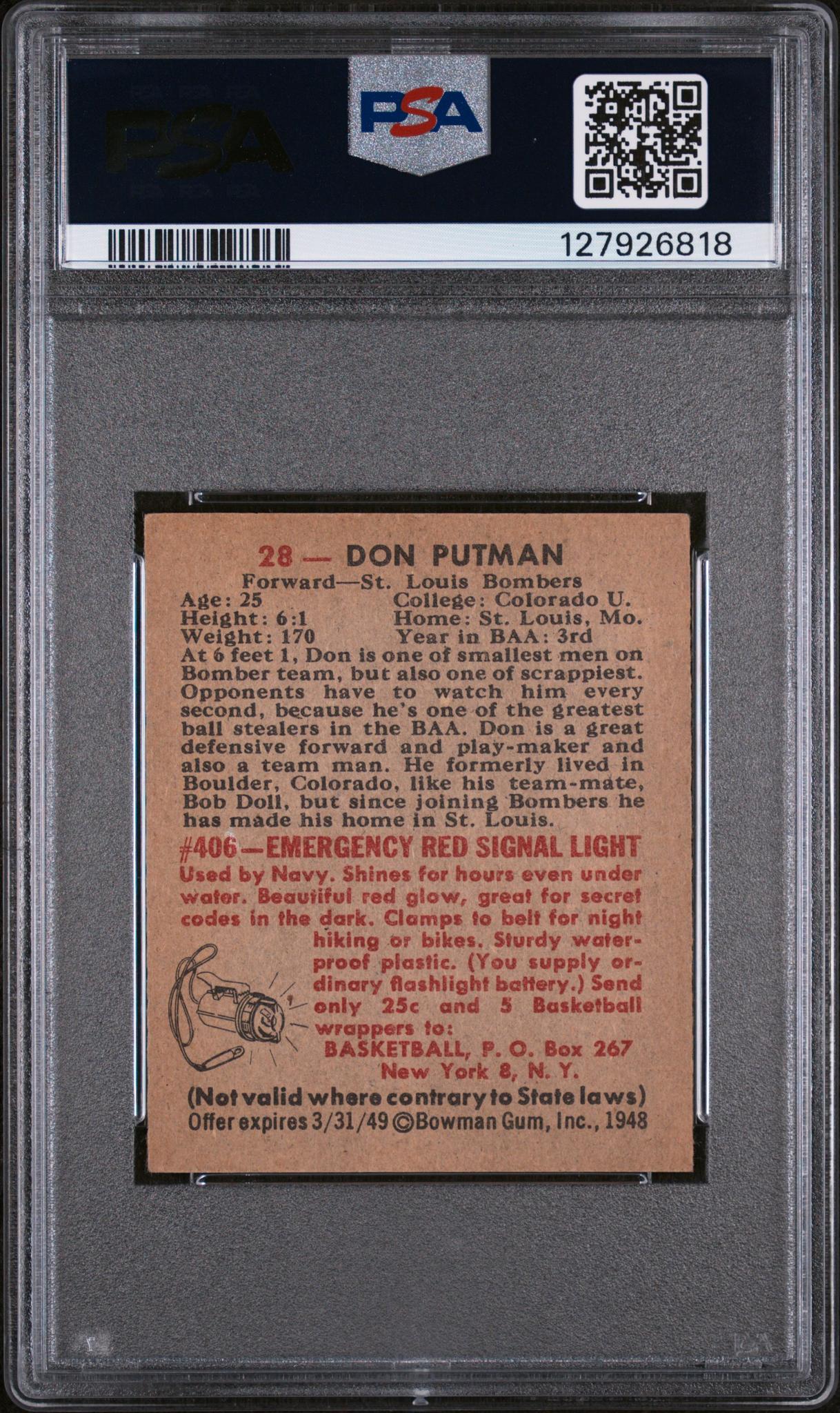 1948 Bowman Don Putman #28 PSA 5