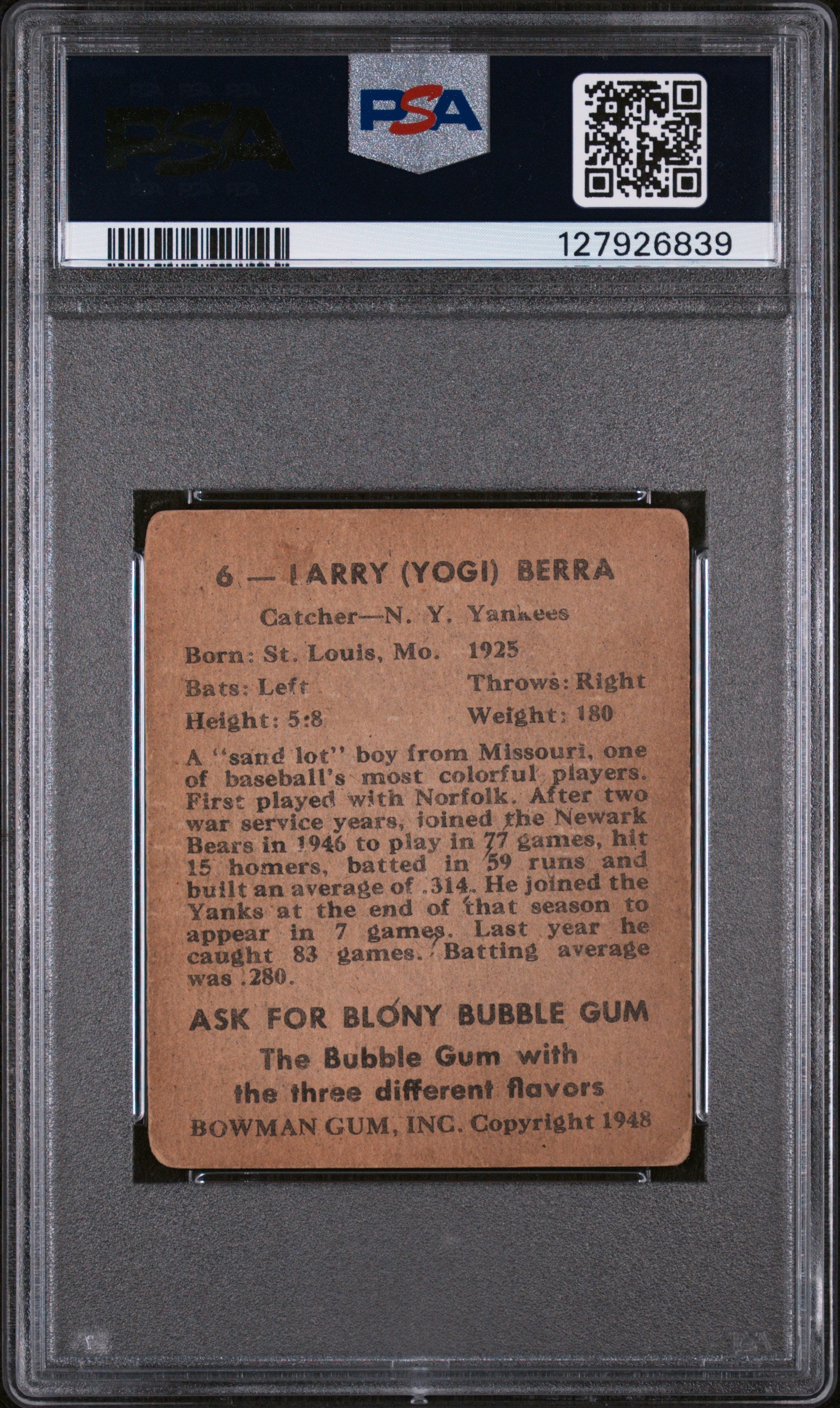1948 Bowman Yogi Berra #6 PSA 2
