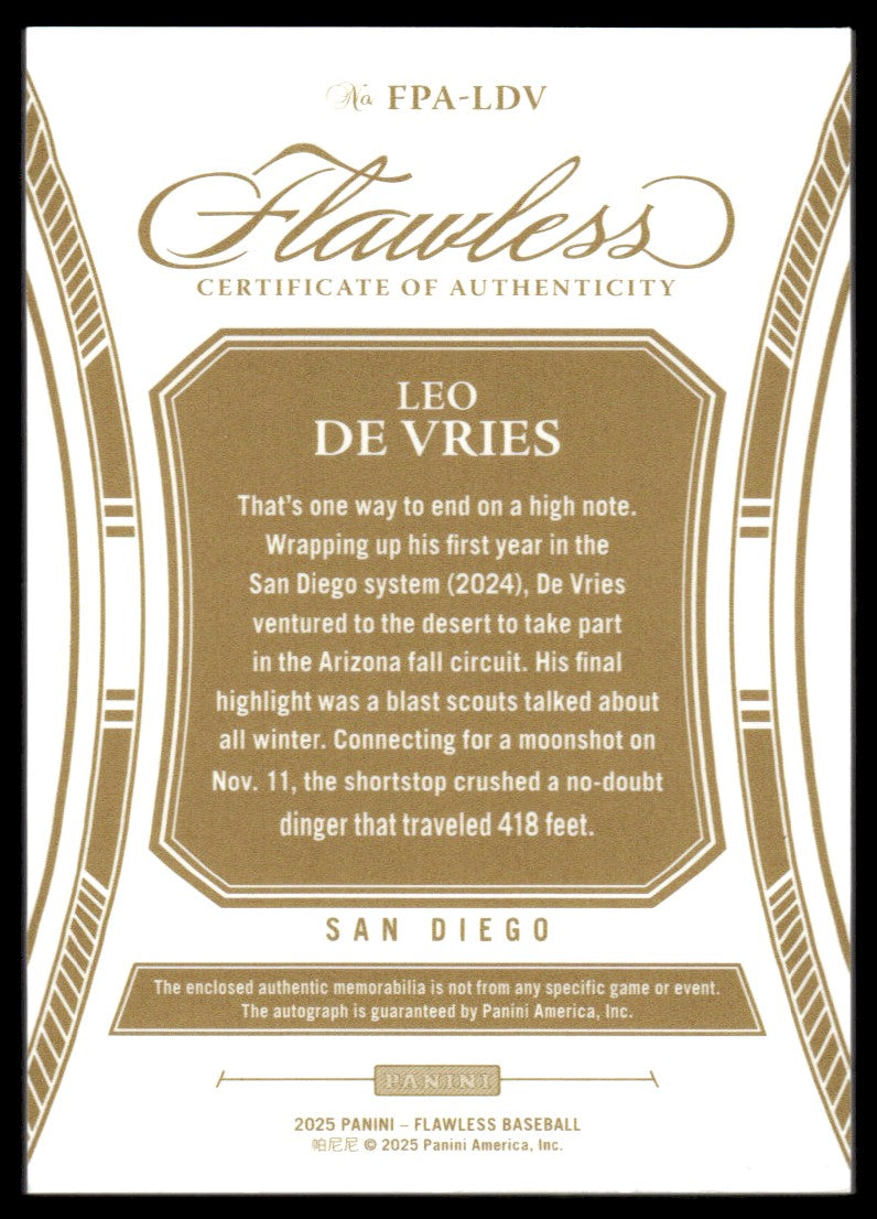 2025 Flawless Leo De Vries Patch Auto /20