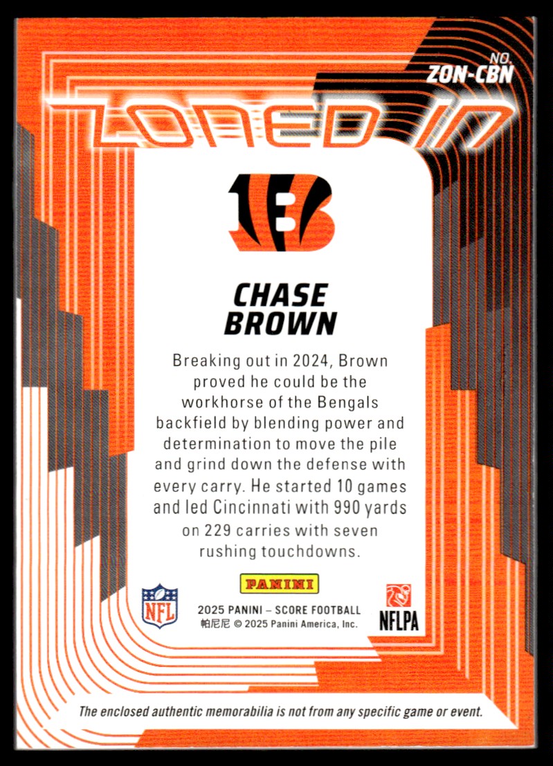2025 Score Chase Brown Zoned In Nike Swoosh Patch 1/1