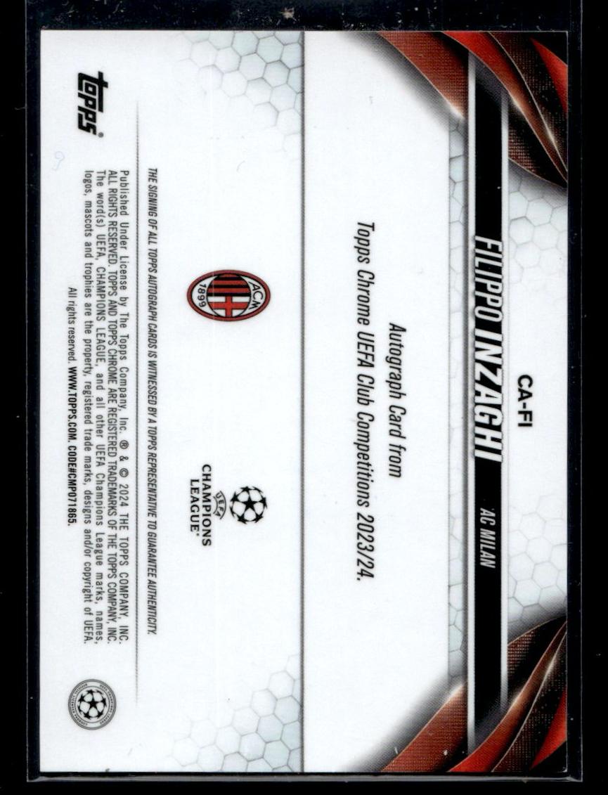 2022 Topps Chrome CA-FI Filippo Inzaghi UEFA Club Competitions /75 AC Milan Auto