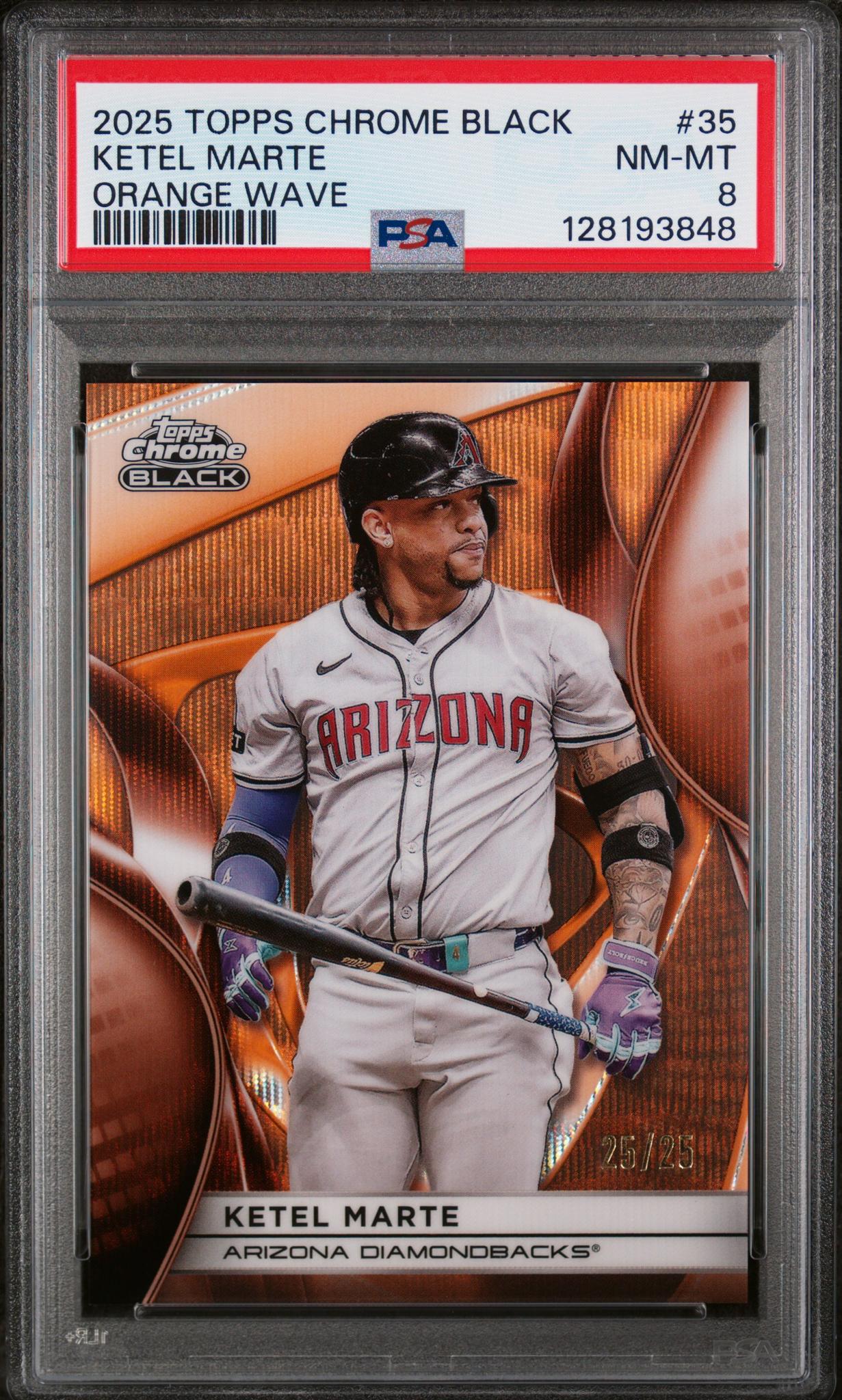 2025 Topps Chrome Black Orange Wave Ketel Marte #35 25/25 PSA 8