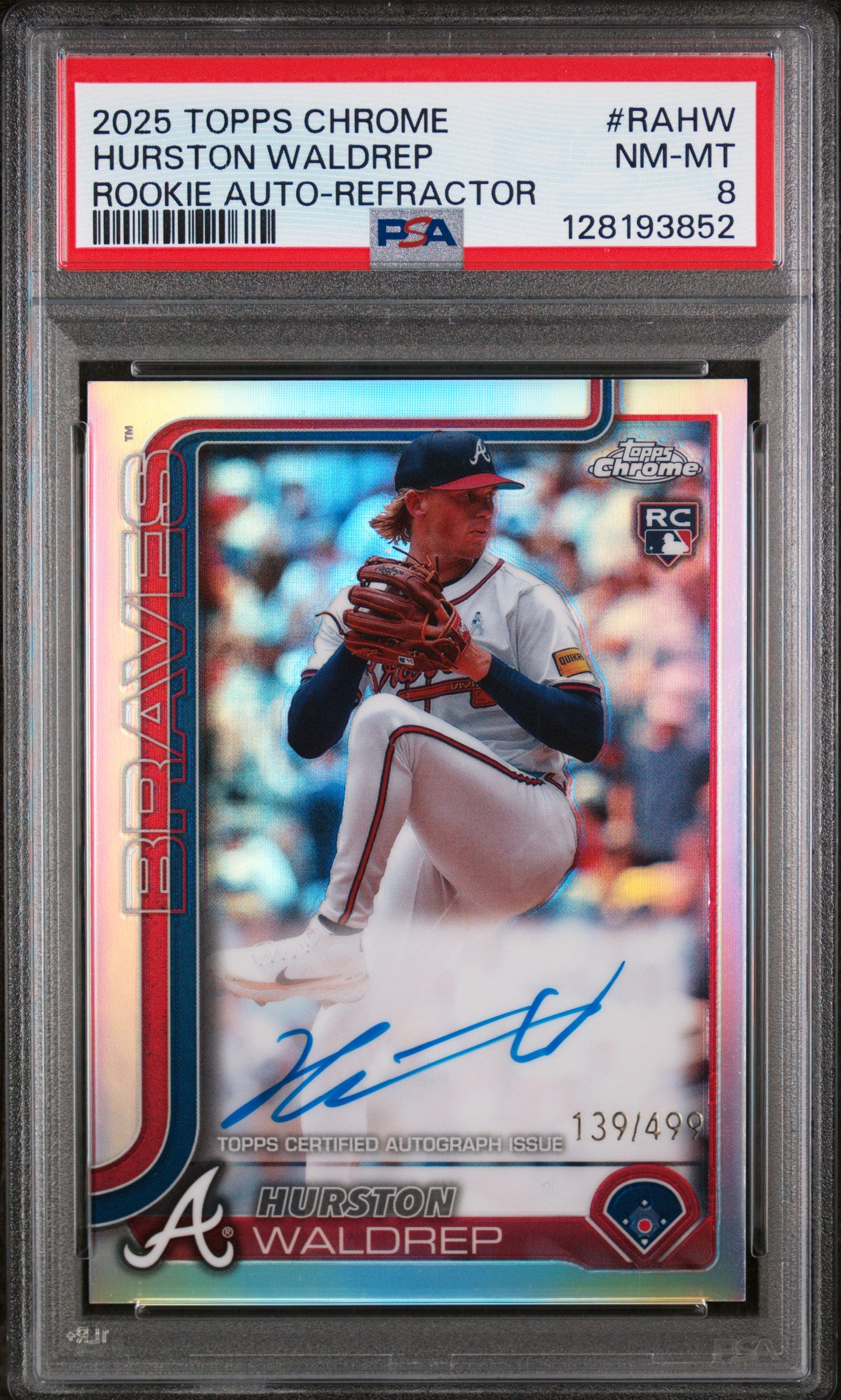 2025 Topps Chrome Rookie Autograph Refractor Hurston Waldrep #RAHW /499 PSA 8