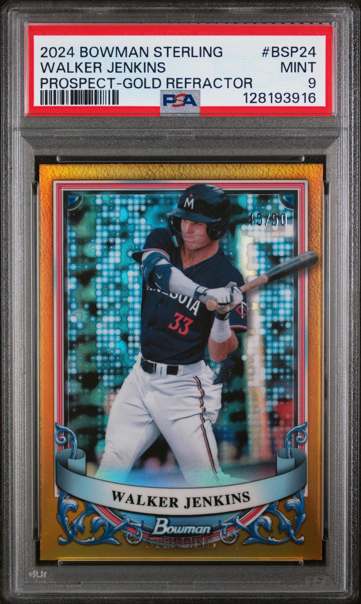 2024 Bowman Sterling Prospects Prospect-Gold Refractor Walker Jenkins #BSP24 /50 PSA 9