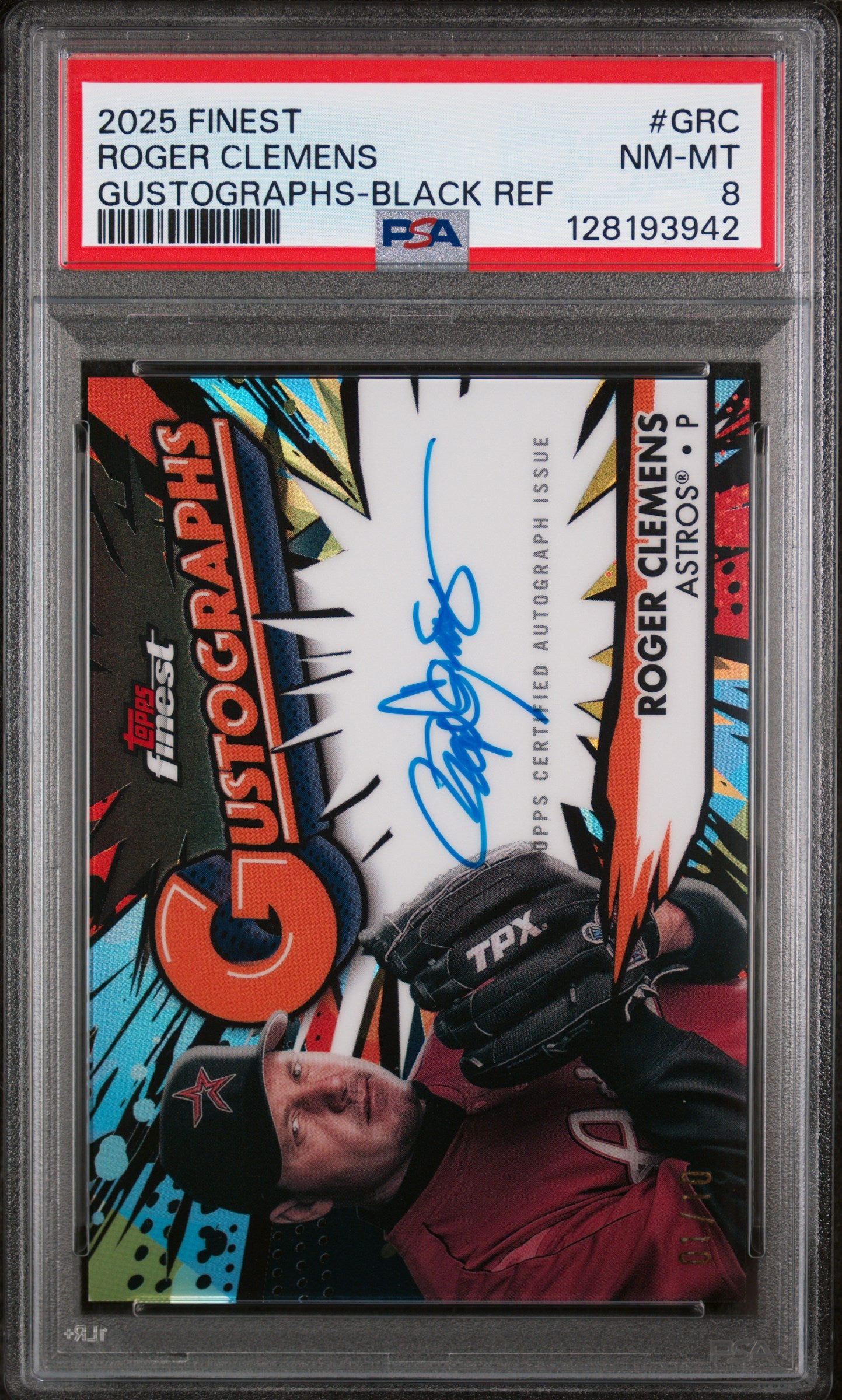2025 Topps Finest Gustographs Black Refractor Roger Clemens #GRC /13 PSA 8