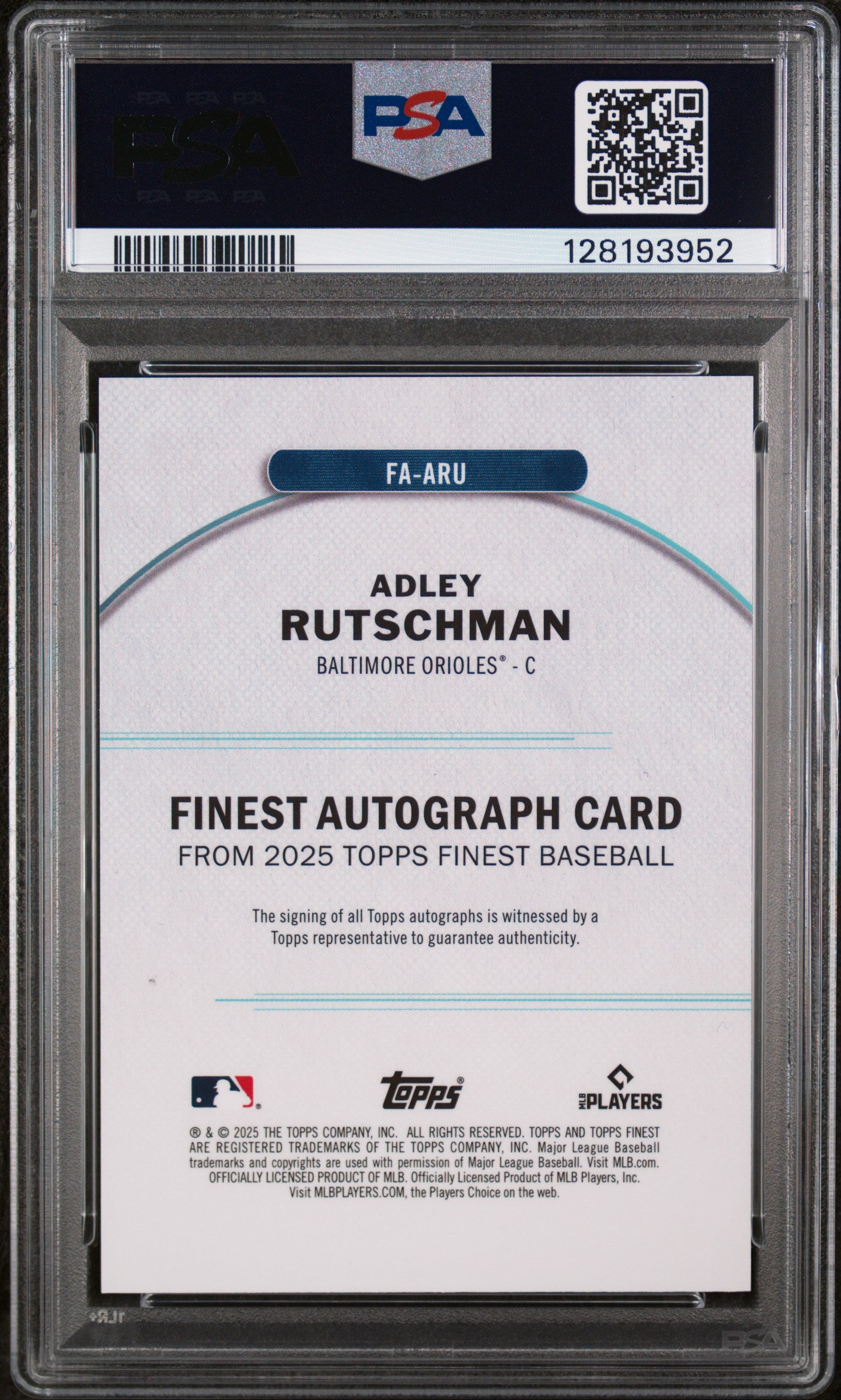 2025 Topps Finest Finest Autographs Gold Refractor Adley Rutschman #ARU /50 PSA 9