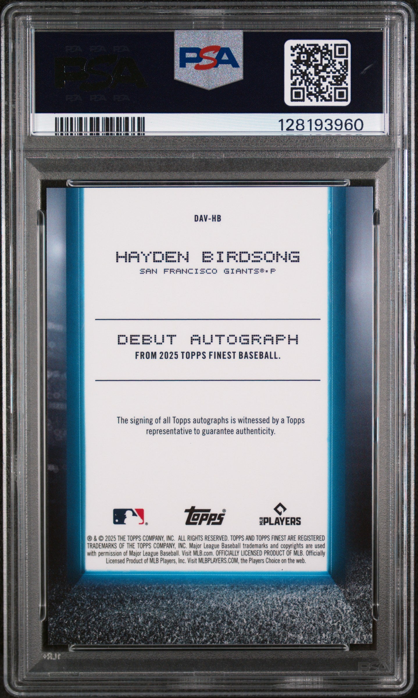 2025 Topps Finest Debut Autographs Hayden Birdsong #DAVHB PSA 9