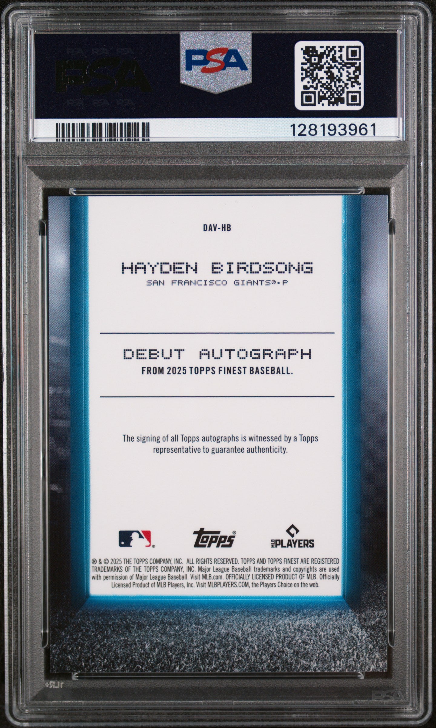 2025 Topps Finest Debut Autographs Hayden Birdsong #DAVHB PSA 9