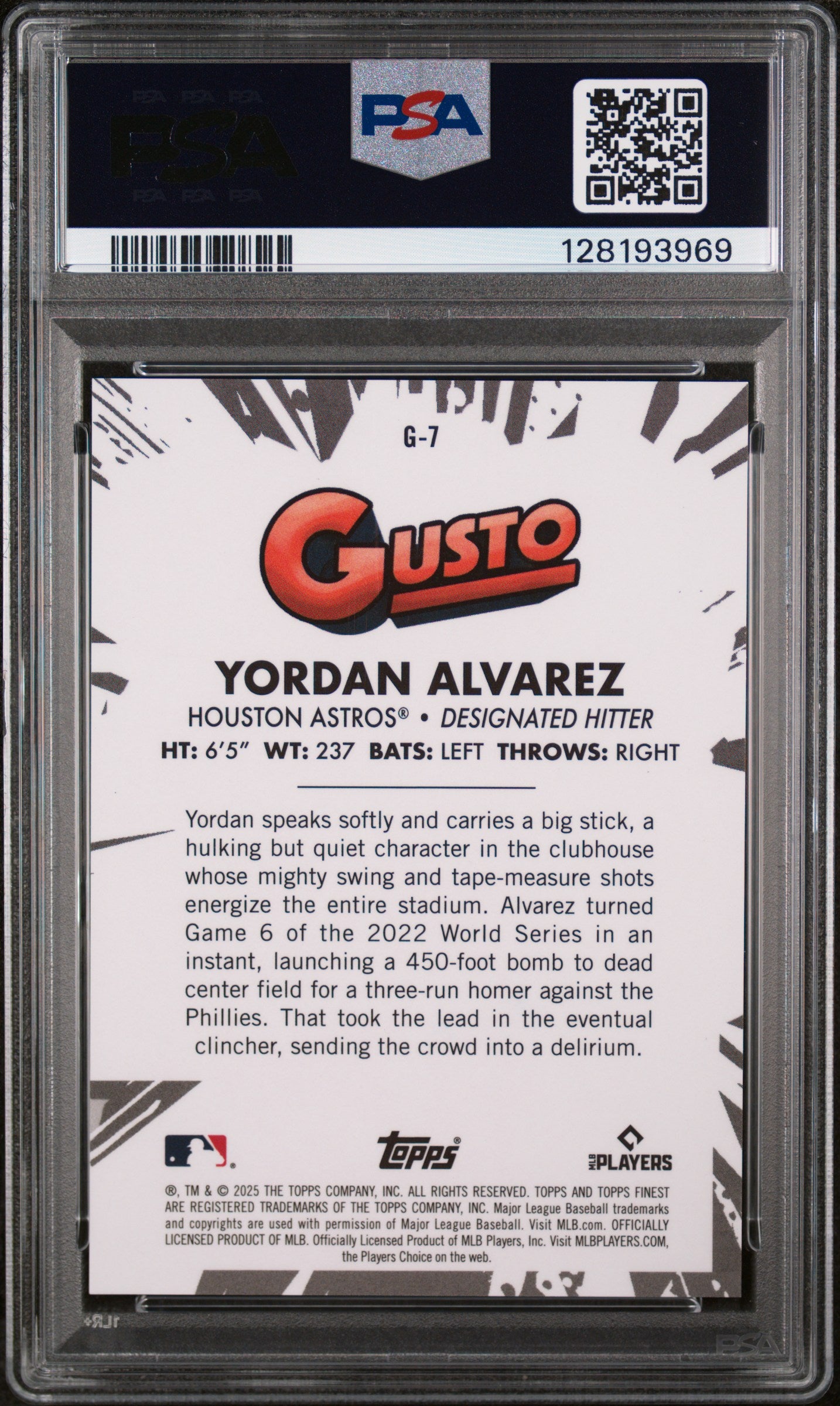 2025 Topps Finest Gusto Yordan Alvarez #G7 PSA 10
