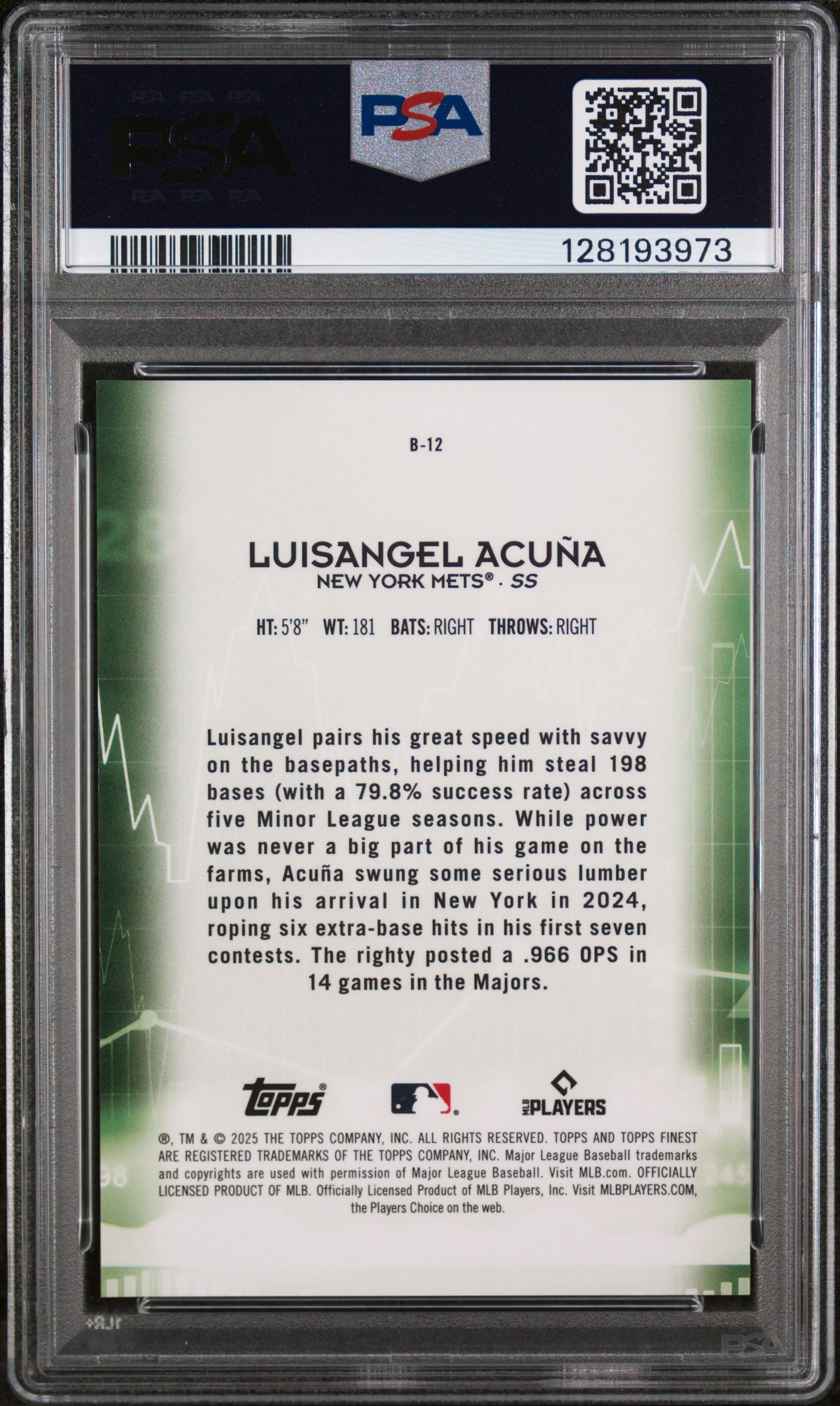 2025 Topps Finest Bullish Luisangel Acuna #B12 PSA 10