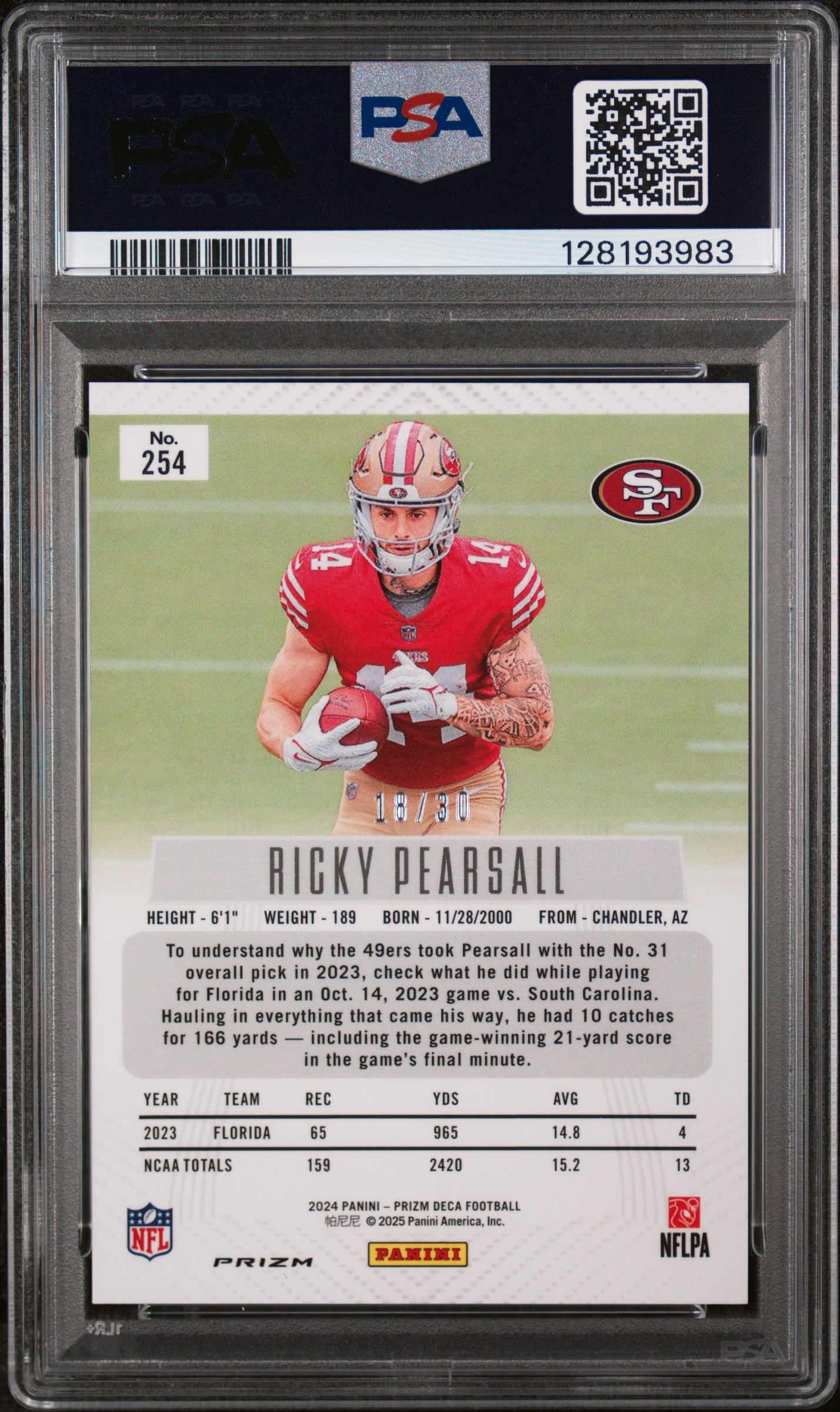 2024 Panini Prizm Deca Mojo Prizm Ricky Pearsall #254 /30 PSA 9