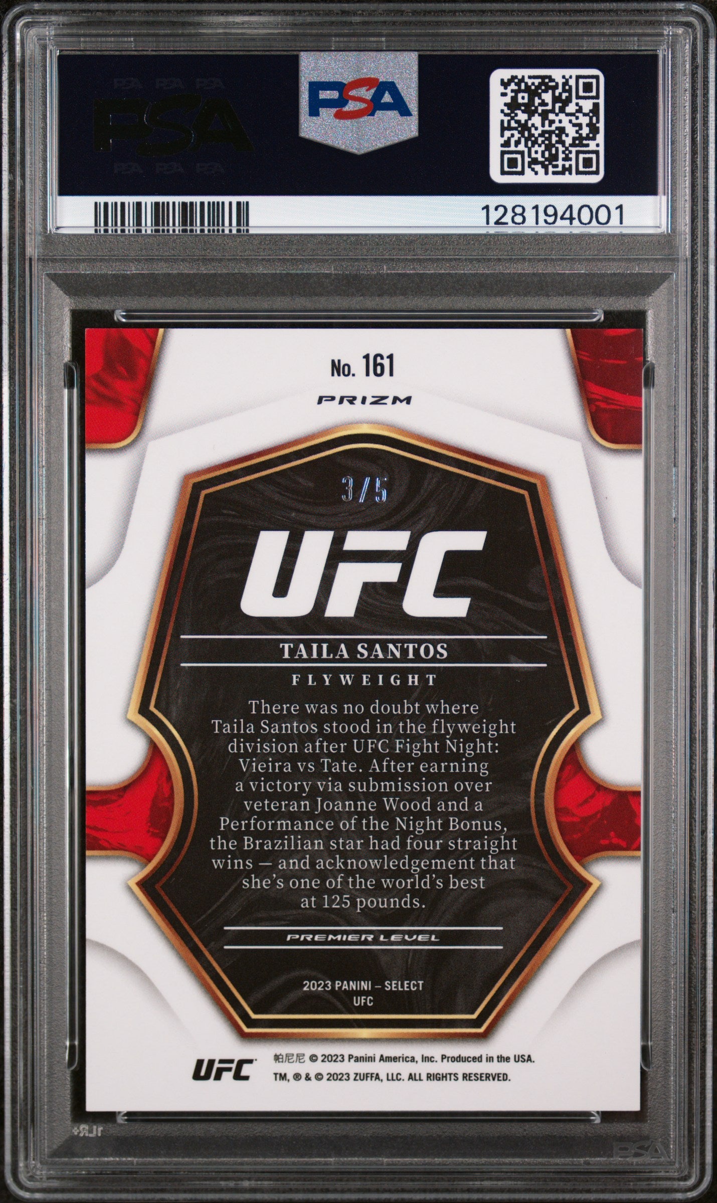 2023 Panini Select UFC Green Taila Santos #161 /5 PSA 9
