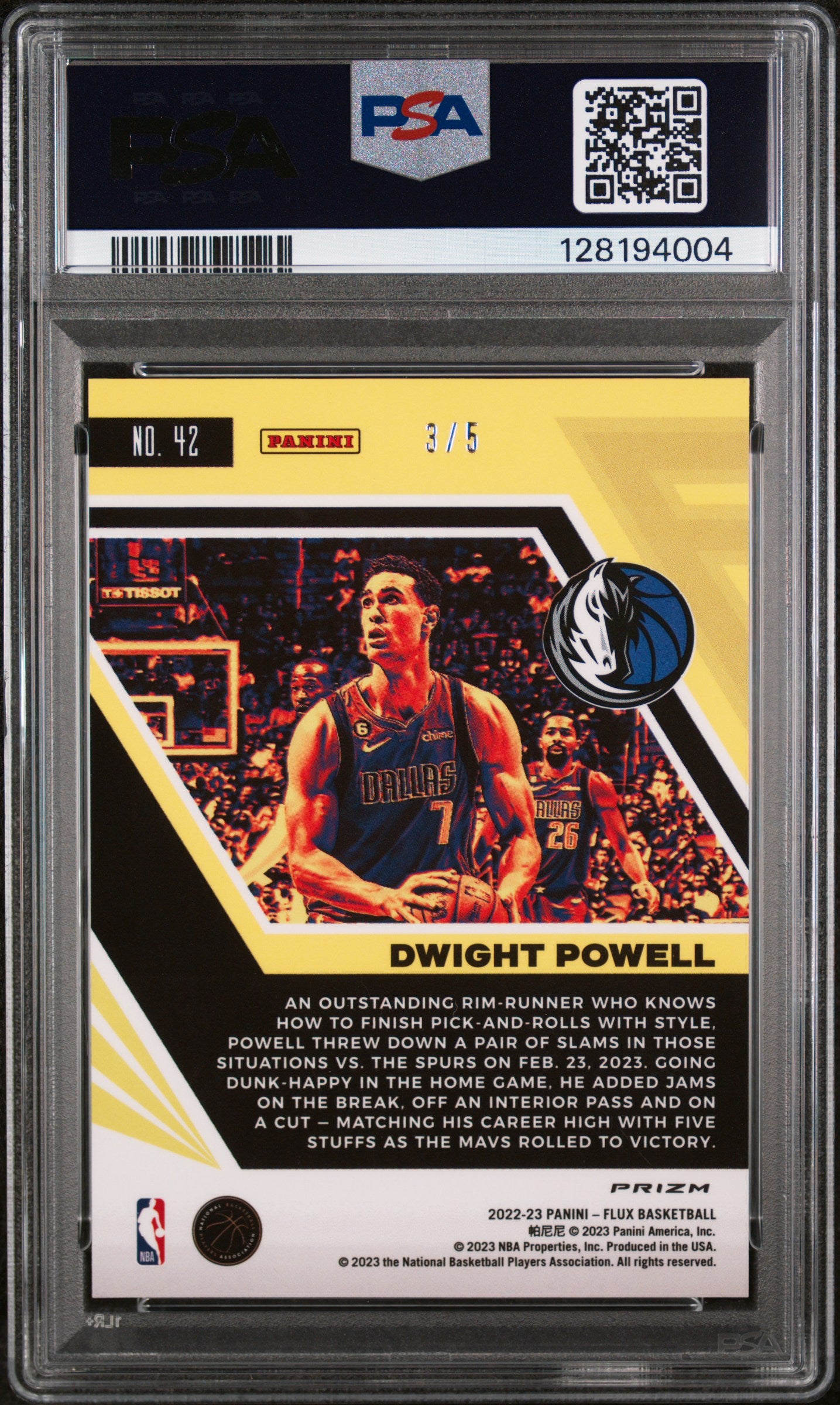 2022 Panini Flux Green Dwight Powell #42 /5 PSA 9