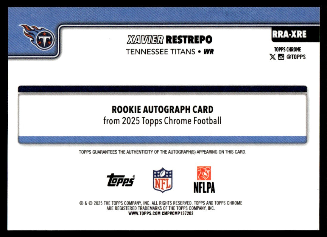2025 Topps Chrome #RRA-XRE Xavier Restrepo Rookie True Gold Auto /50
