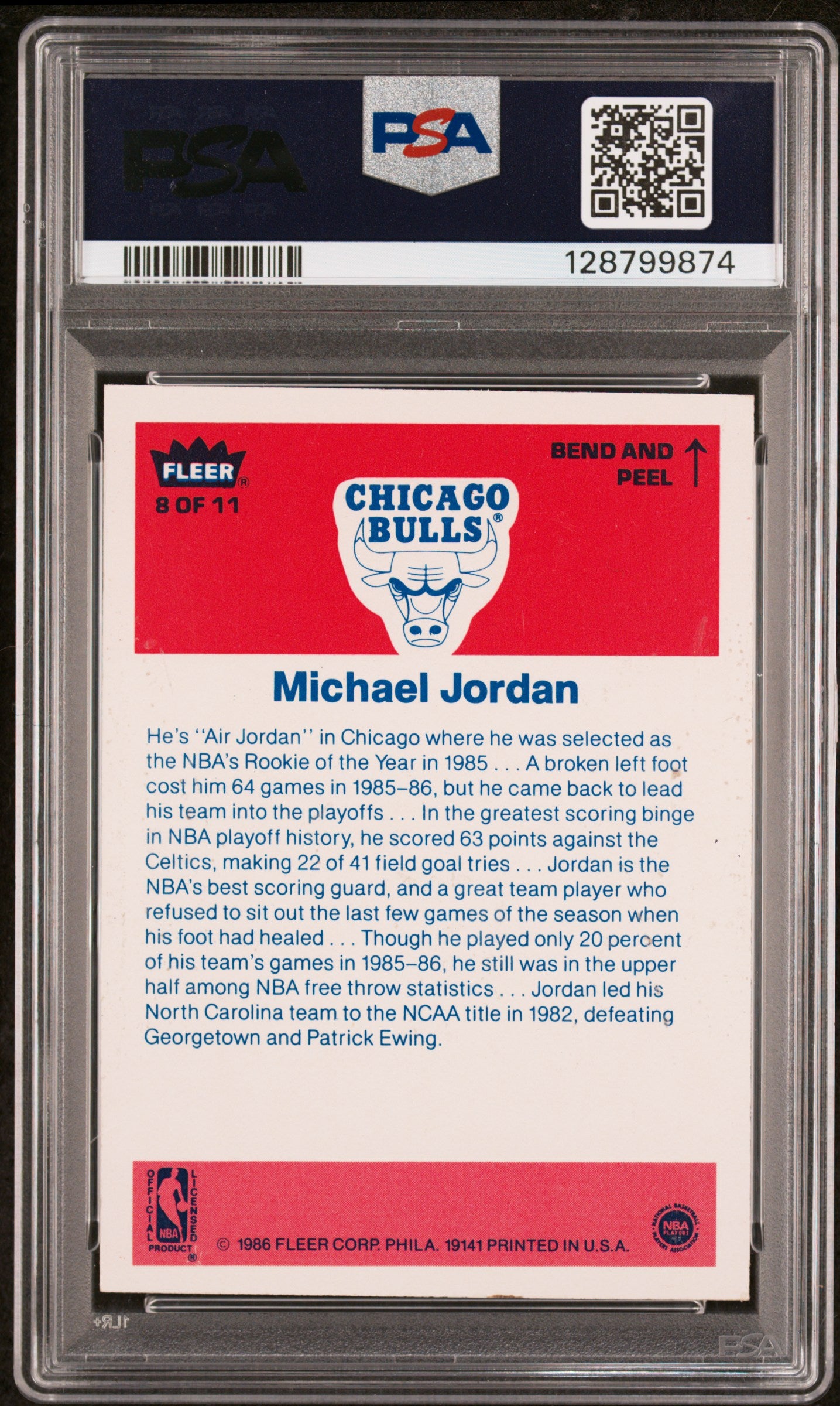 1986 Fleer Stickers Michael Jordan #8 PSA 5
