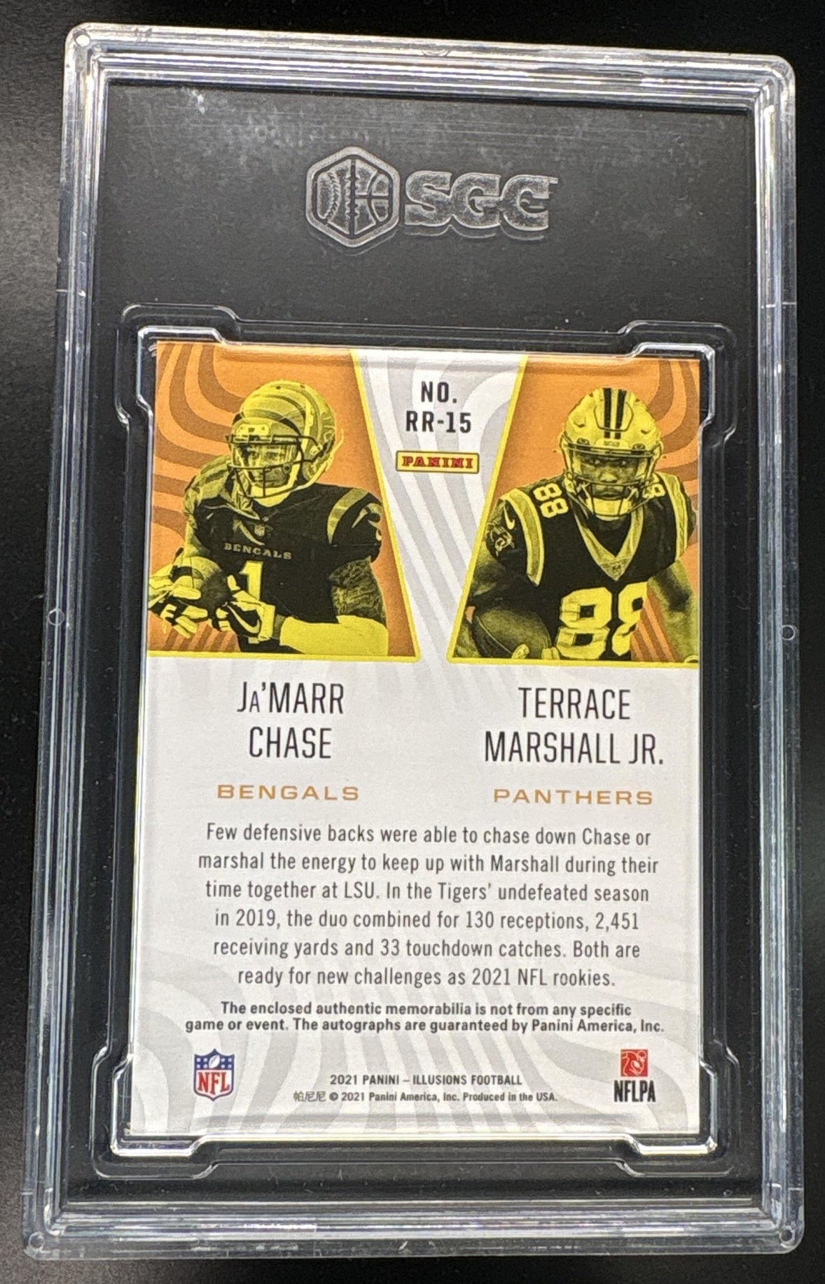 2021 Illusions Ja'Marr Chase Terrance Marshall Jr Rookie Reflections Patch Auto /20 SGC 8.5