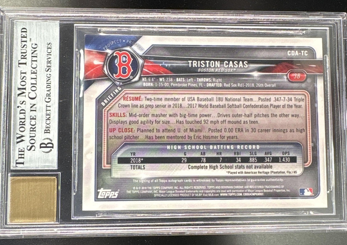 2018 Bowman Chrome Triston Casas 1st Sparkle Auto /75 BGS 9
