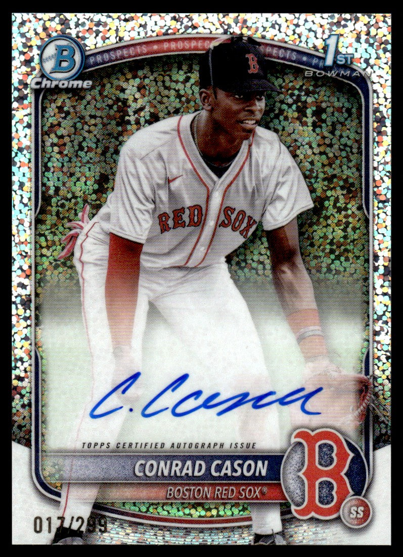 2025 Bowman Chrome Conrad Cason 1st Speckle Refractor Auto Rookie RC /299