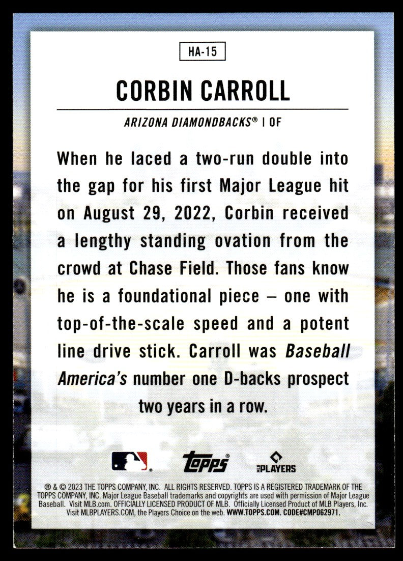 2023 Topps HA-15 Corbin Carroll Home Field Advantage Rookie Arizona Diamondbacks