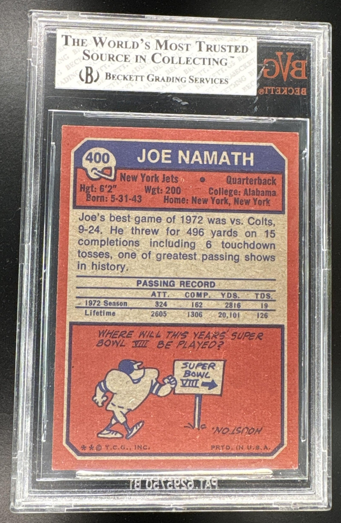 1973 Topps Joe Namath #400 BGS 6