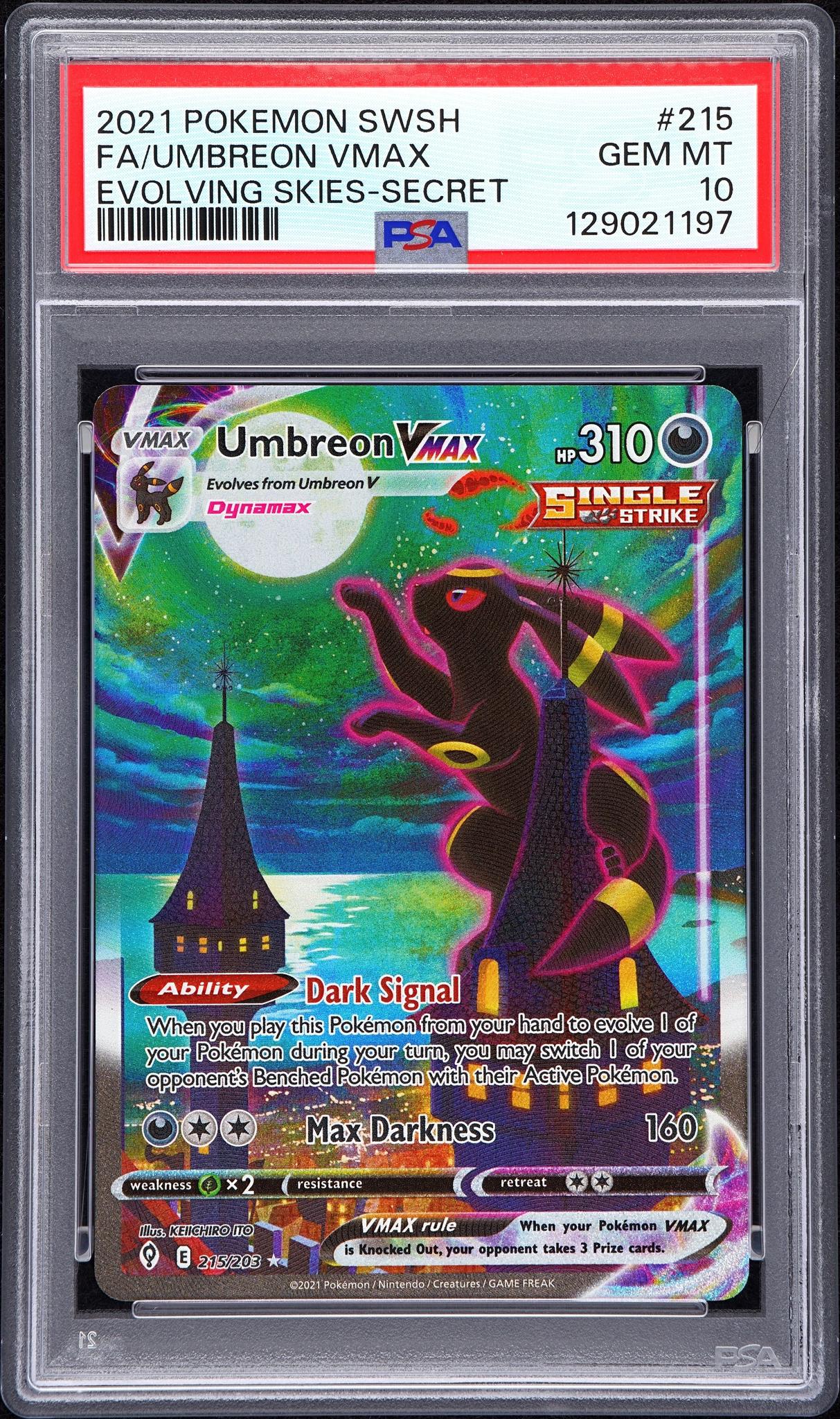 2021 Pokemon Sword and Shield Evolving Skies Secret Rare Umbreon Vmax #215 PSA 10