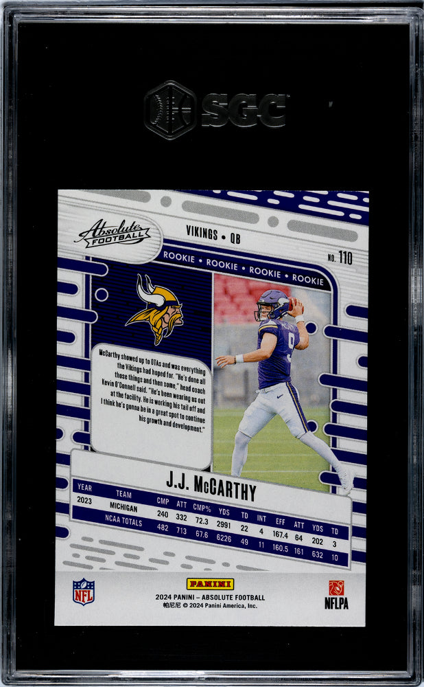 2024 Panini Absolute Football Retail JJ McCarthy #110 RC SGC 9.5