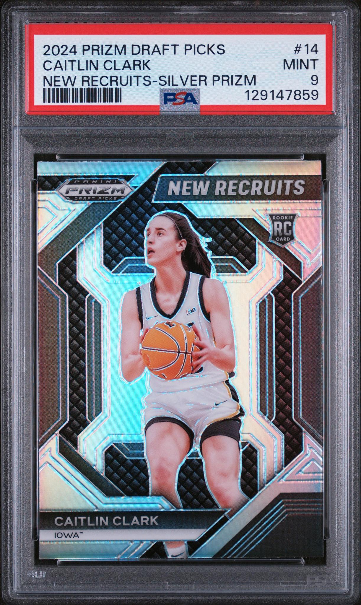 2024 Panini Prizm Draft Picks New Recruits Silver Prizm Caitlin Clark #14 PSA 9