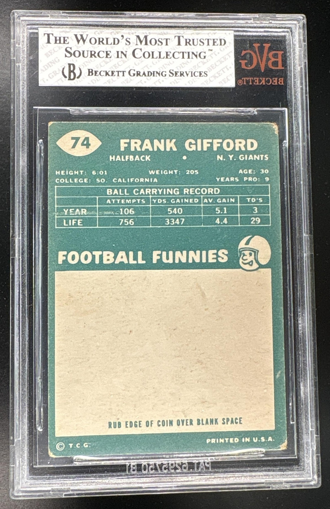 1960 Topps Frank Gifford #74 BVG 3.5