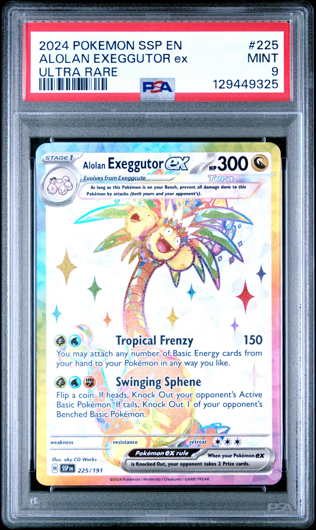 2024 Pokemon Scarlet and Violet Surging Sparks Ultra Rare Alolan Exeggutor Ex #225 PSA 9