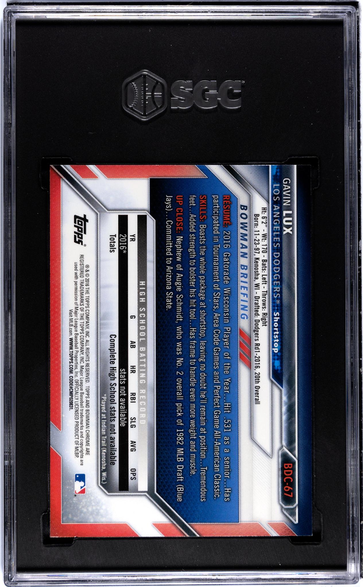 2016 Bowman Chrome Draft Gavin Lux #BDC-67 SGC 8.5