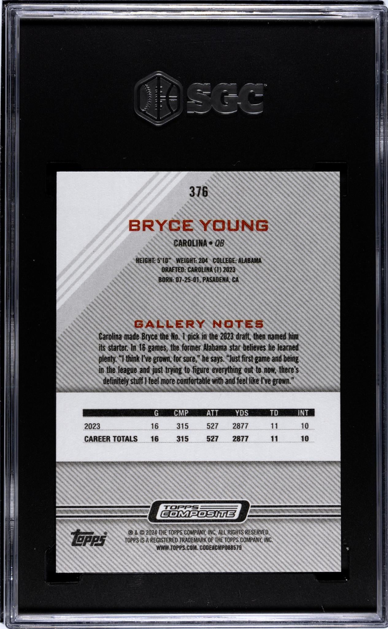 2023 Topps Gallery #376 Bryce Young  Rookie  SGC 10